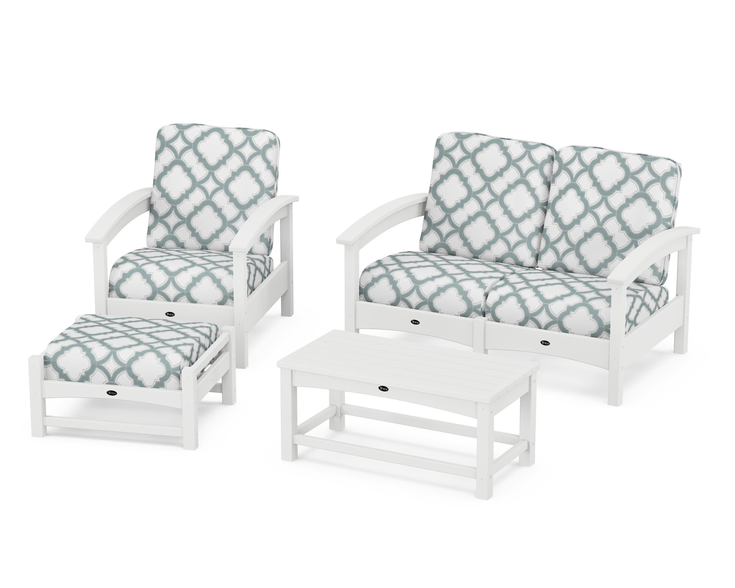 Rockport 4-Piece Deep Seating Conversation Group in Classic White / Trellis Glacier Spa