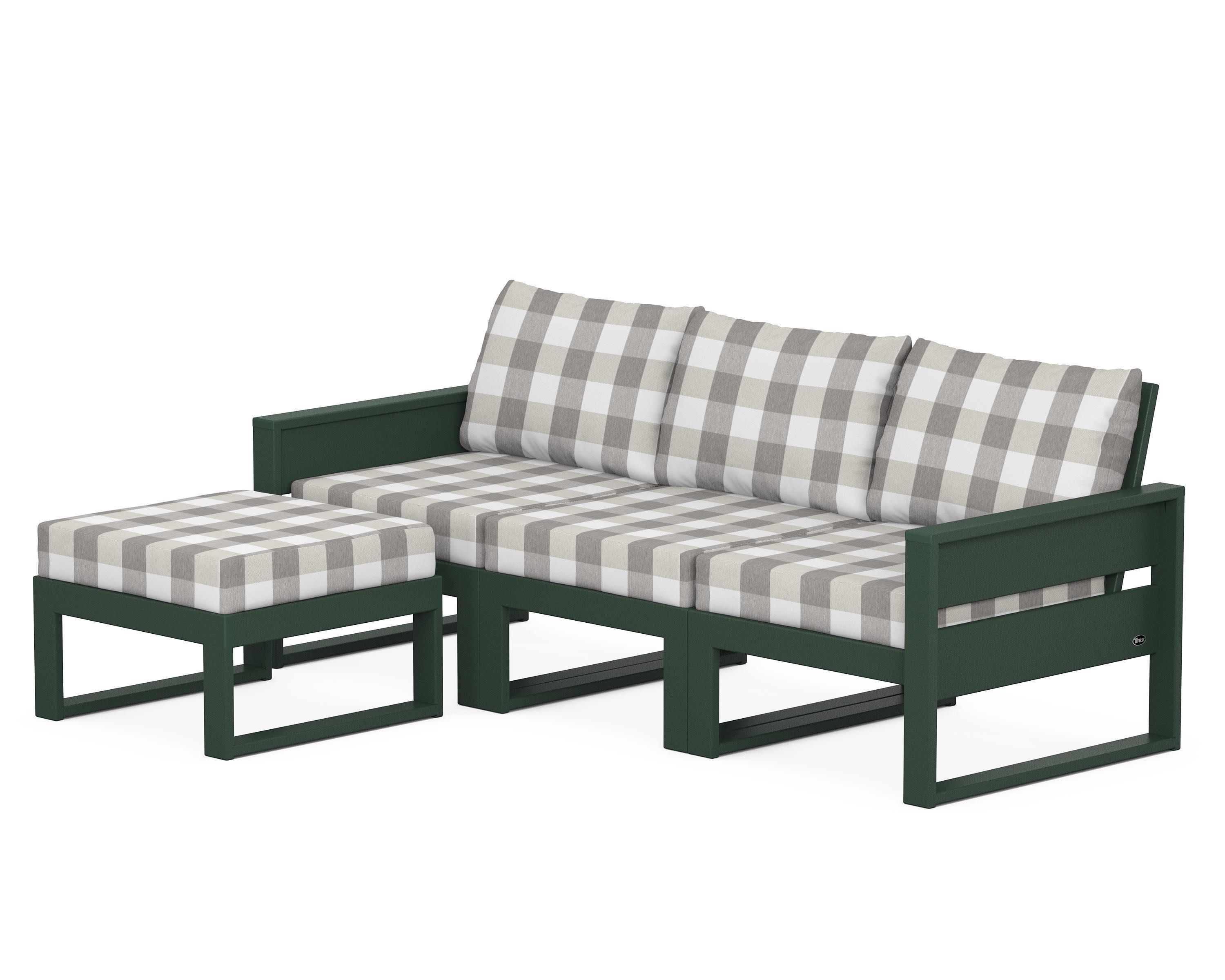 Eastport 4- Piece Sectional with Ottoman in Rainforest Canopy / Buffalo Plaid Grey Mist