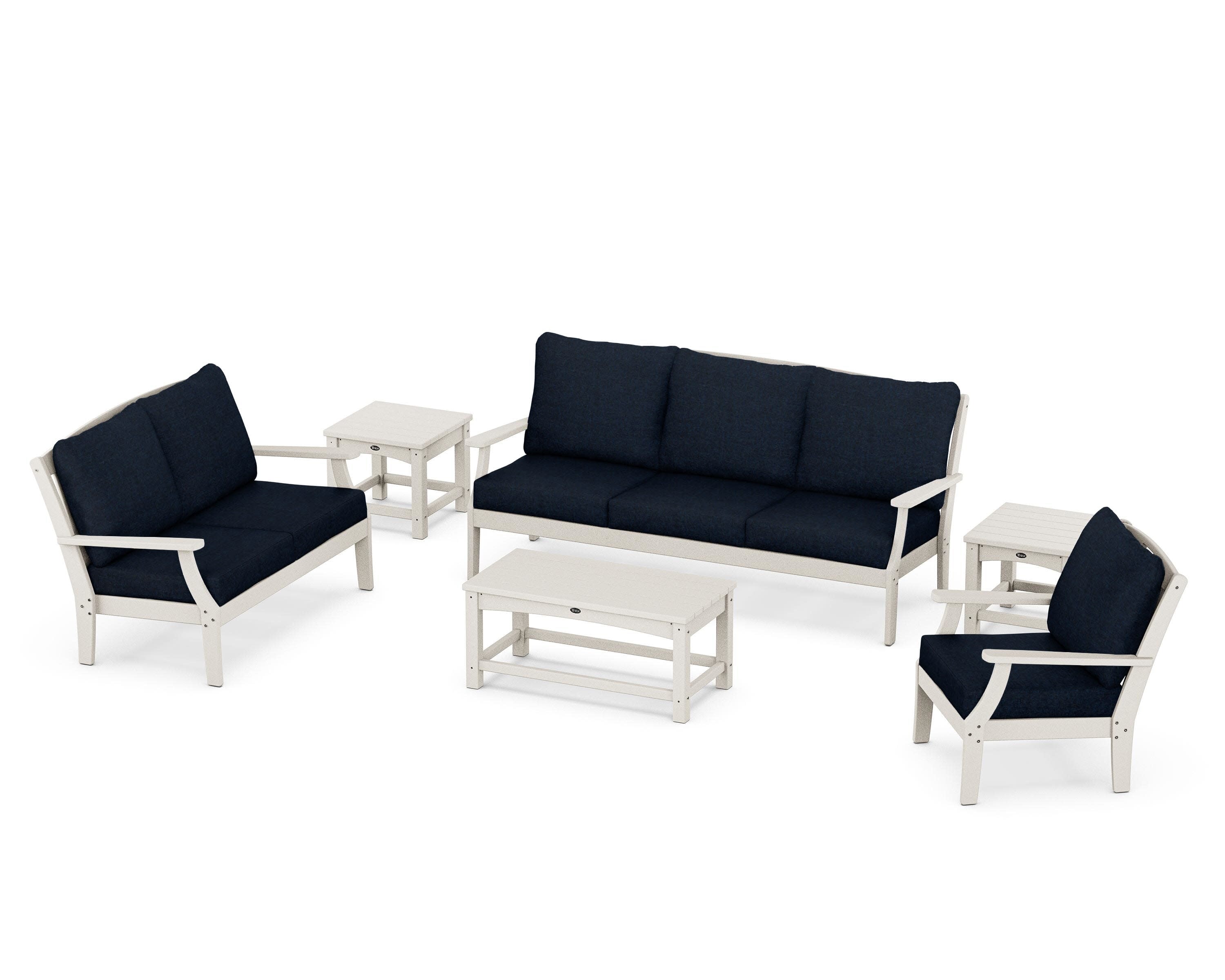 Yacht Club 6-Piece Deep Seating Set in Sand Castle / Marine Indigo