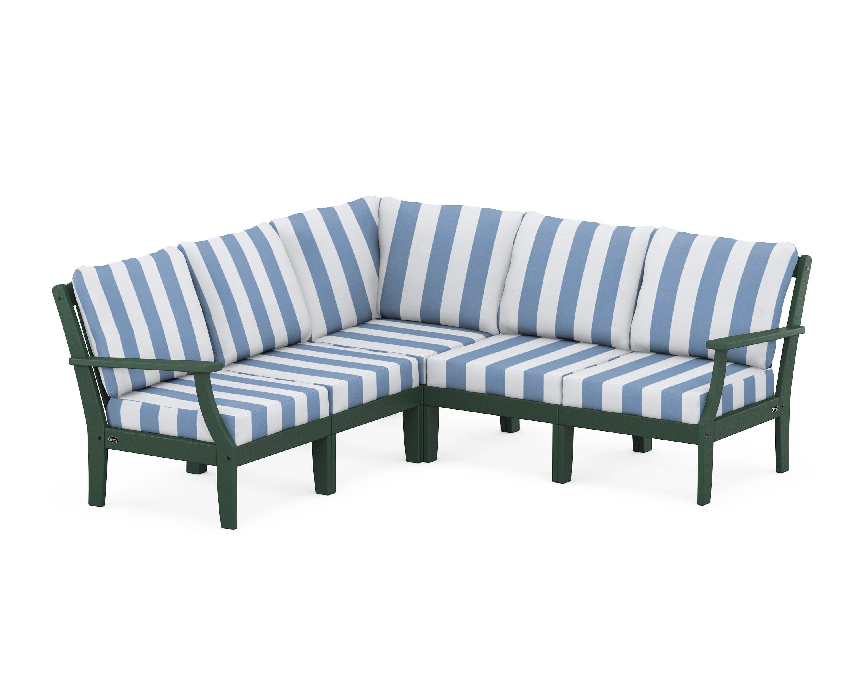 Yacht Club Modular 5-Piece Deep Seating Set in Rainforest Canopy / Cabana Stripe Sky Blue