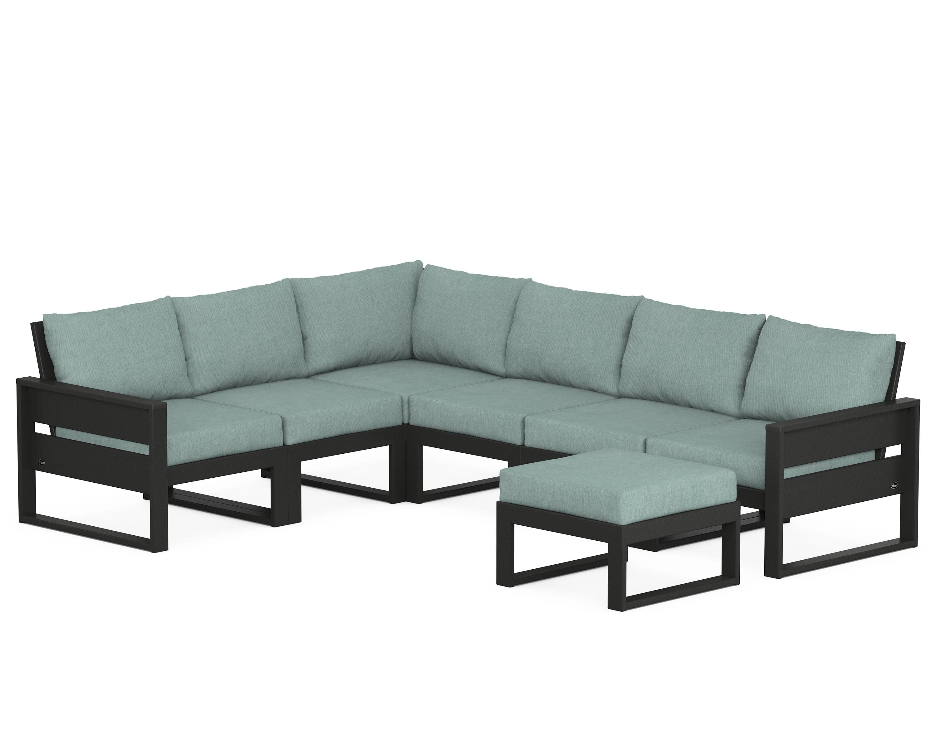Eastport 6-Piece Sectional with Ottoman in Charcoal Black / Glacier Spa