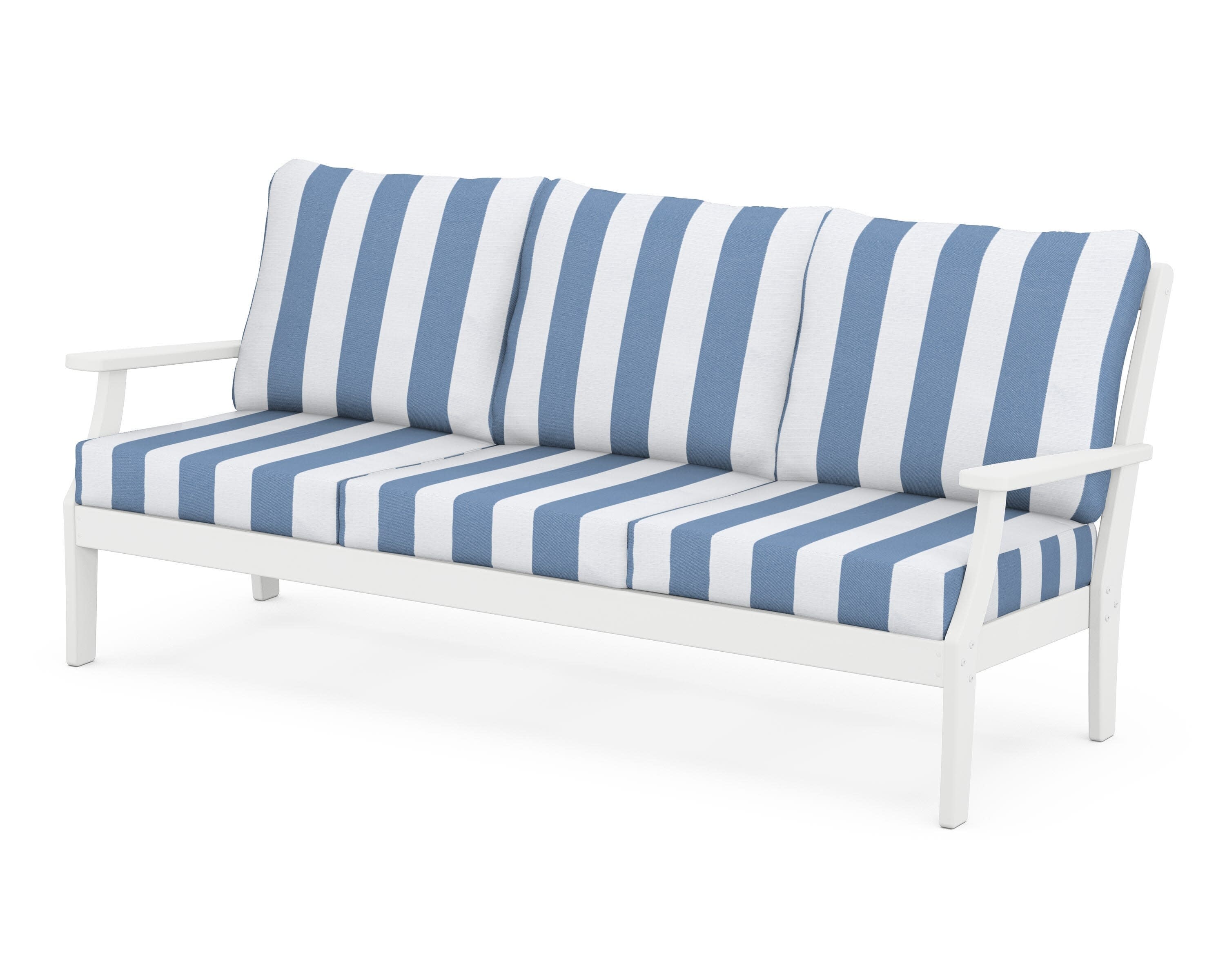 Yacht Club Deep Seating Sofa in Classic White / Cabana Stripe Sky Blue
