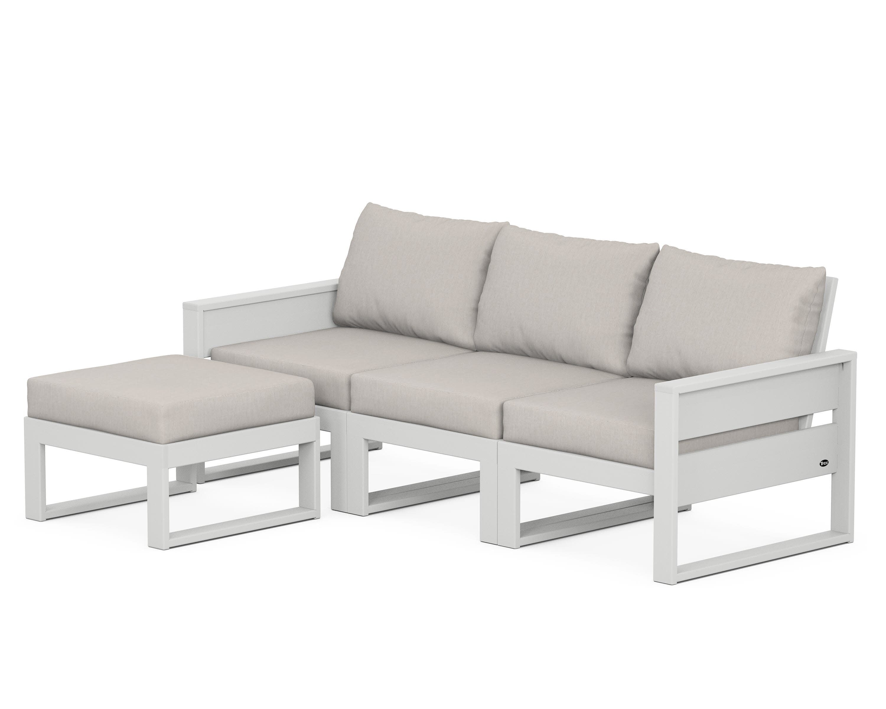 Eastport 4- Piece Sectional with Ottoman in Classic White / Cast Ash