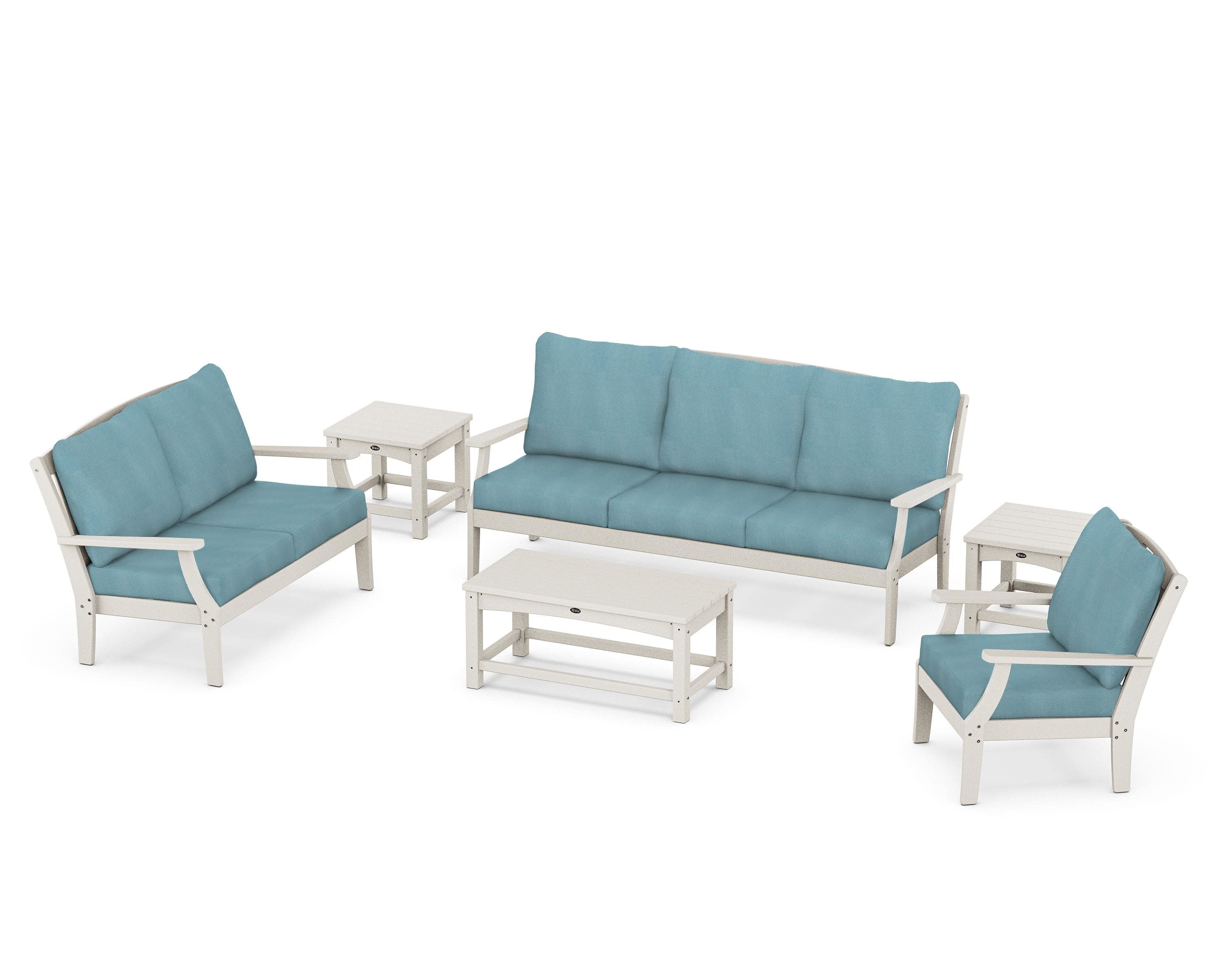 Yacht Club 6-Piece Deep Seating Set in Sand Castle / Lattice Sky Blue