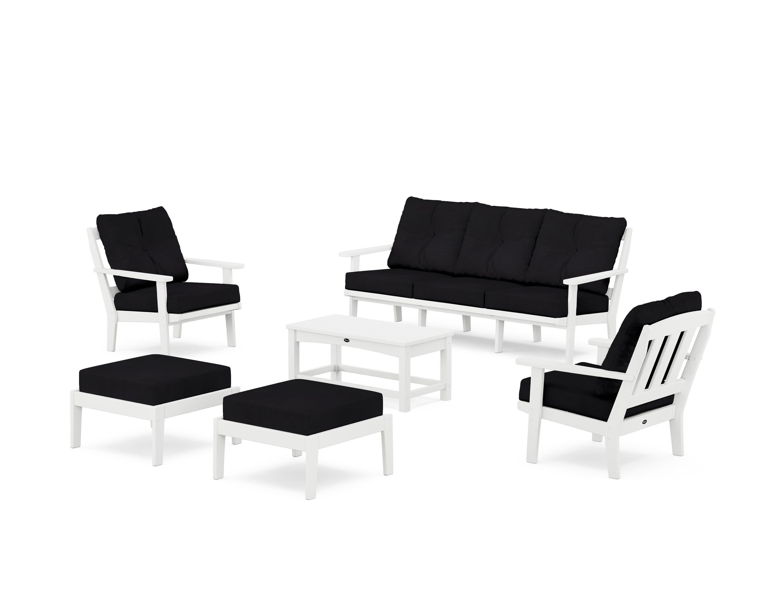 Cape Cod 6-Piece Lounge Sofa Set in Classic White / Midnight Linen