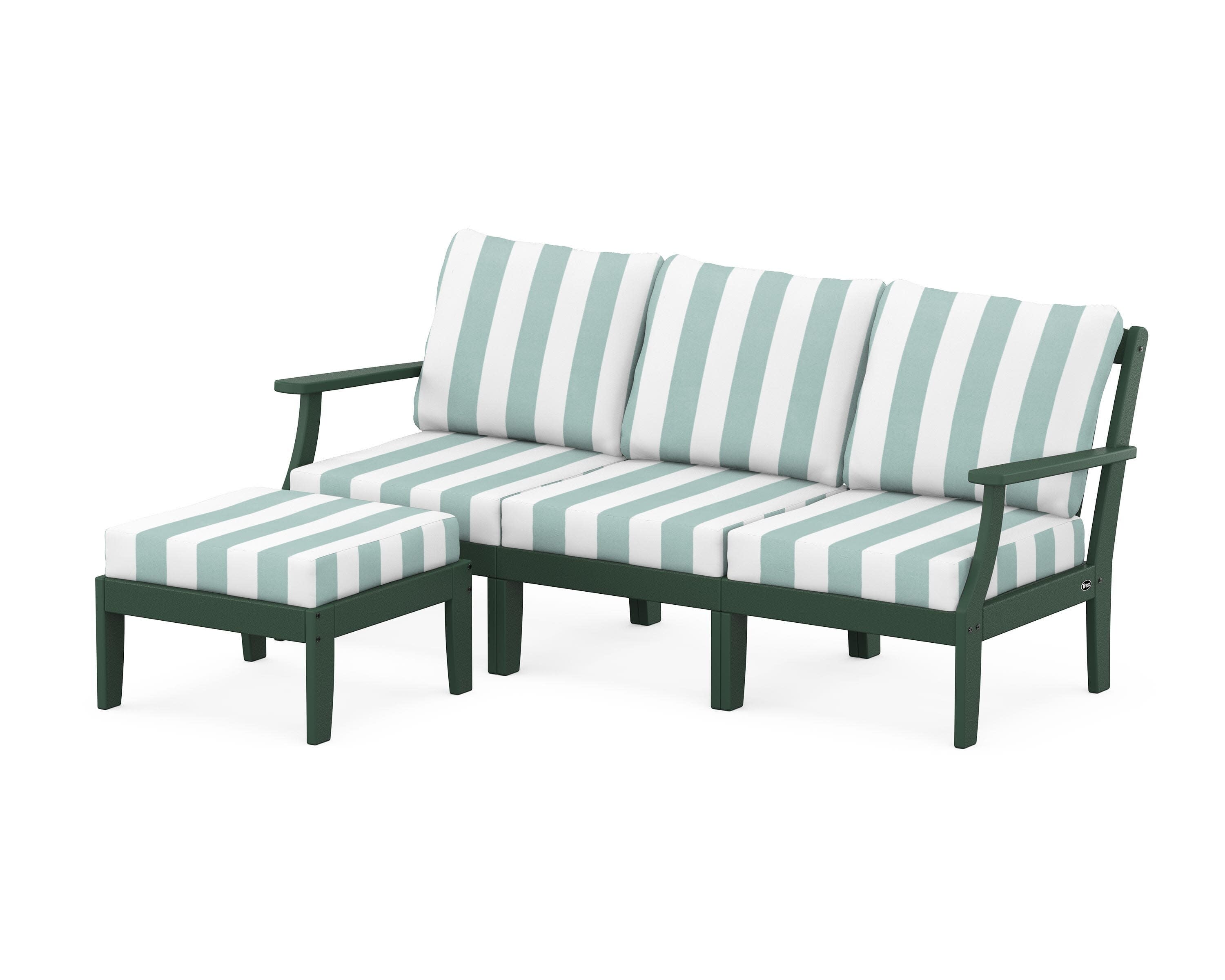 Yacht Club Modular 4-Piece Deep Seating Set with Ottoman in Rainforest Canopy / Cabana Stripe Glacier Spa