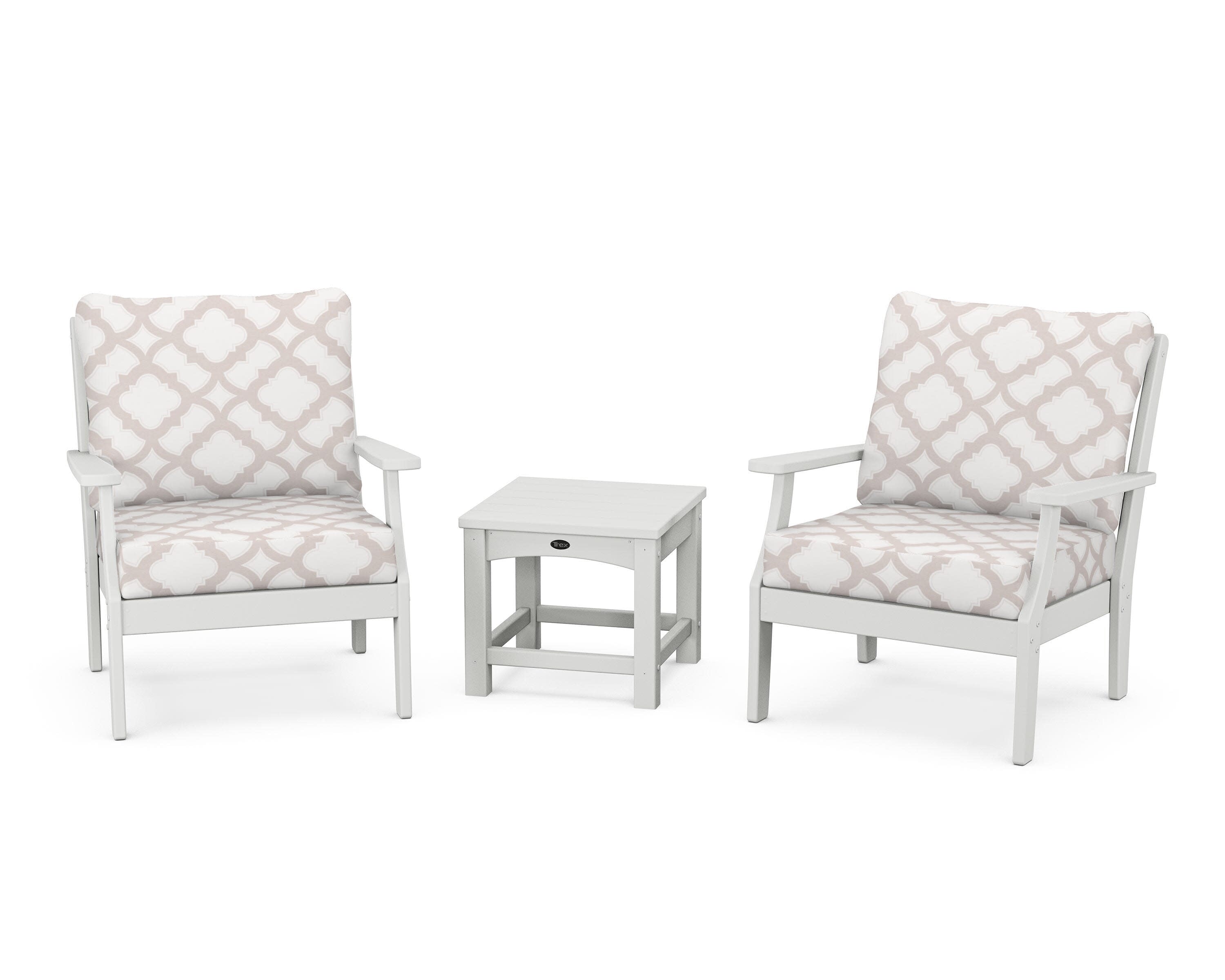 Yacht Club 3-Piece Deep Seating Set in Classic White / Trellis Dune Burlap