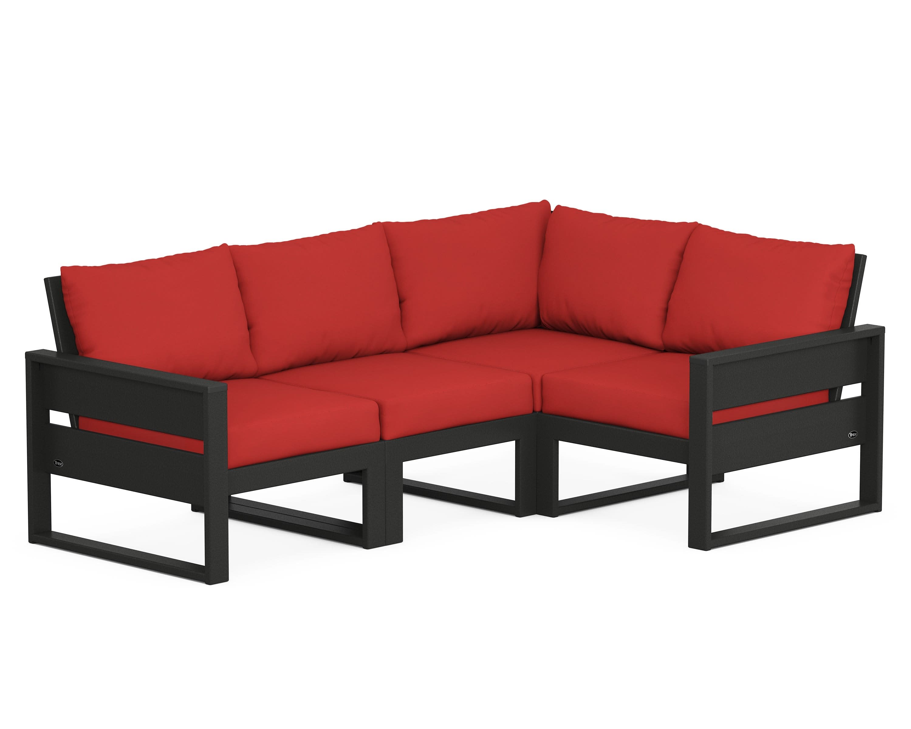 Eastport 4- Piece Sectional in Charcoal Black / Crimson Linen
