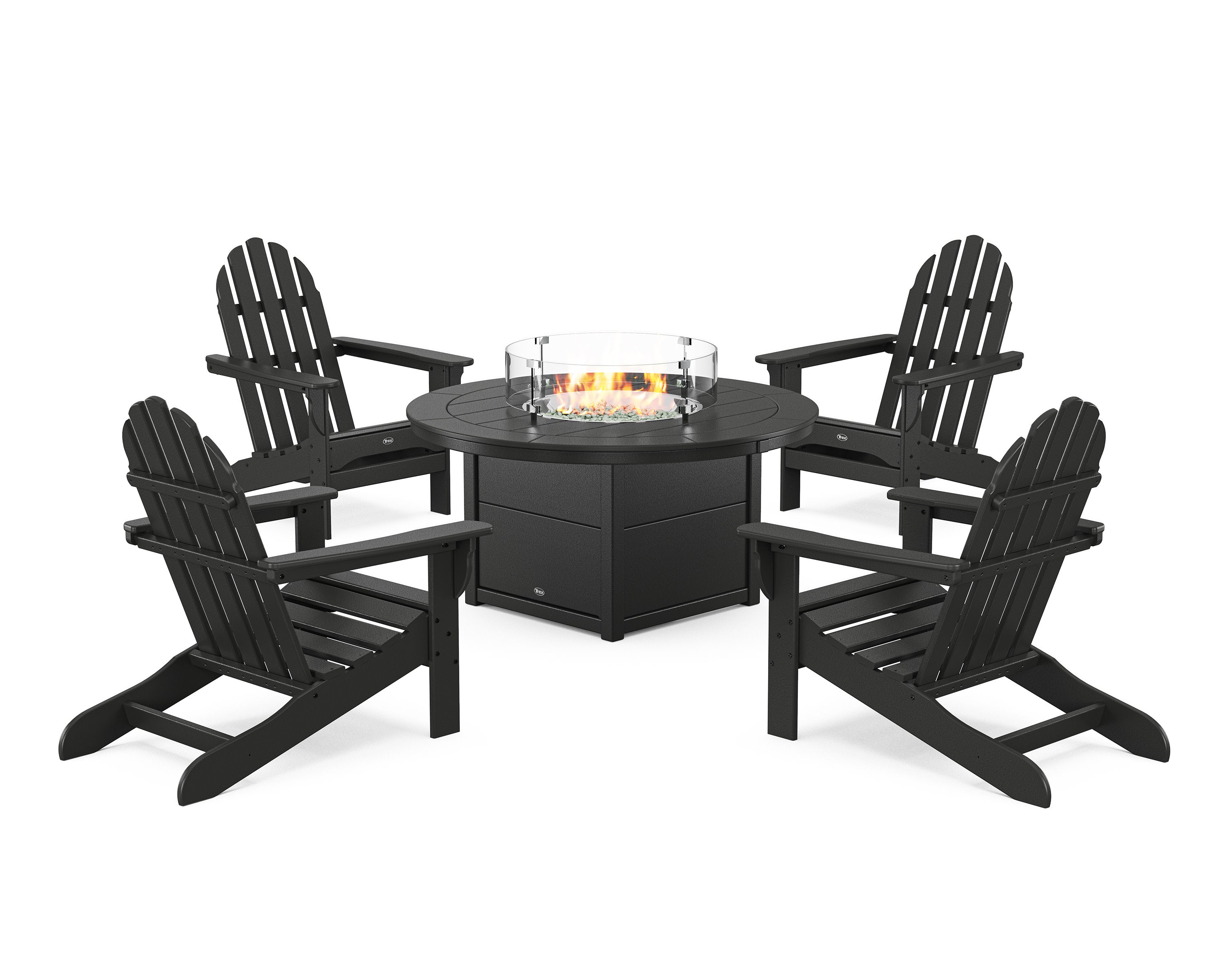 Cape Cod Adirondack 5-Piece Set with Round Fire Pit Table in Charcoal Black