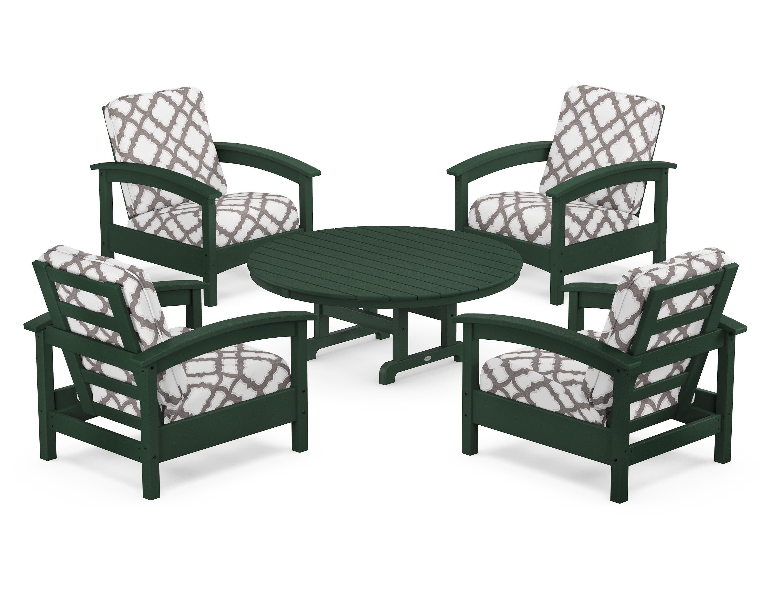 Rockport 5-Piece Deep Seating Set in Rainforest Canopy / Trellis Grey Mist