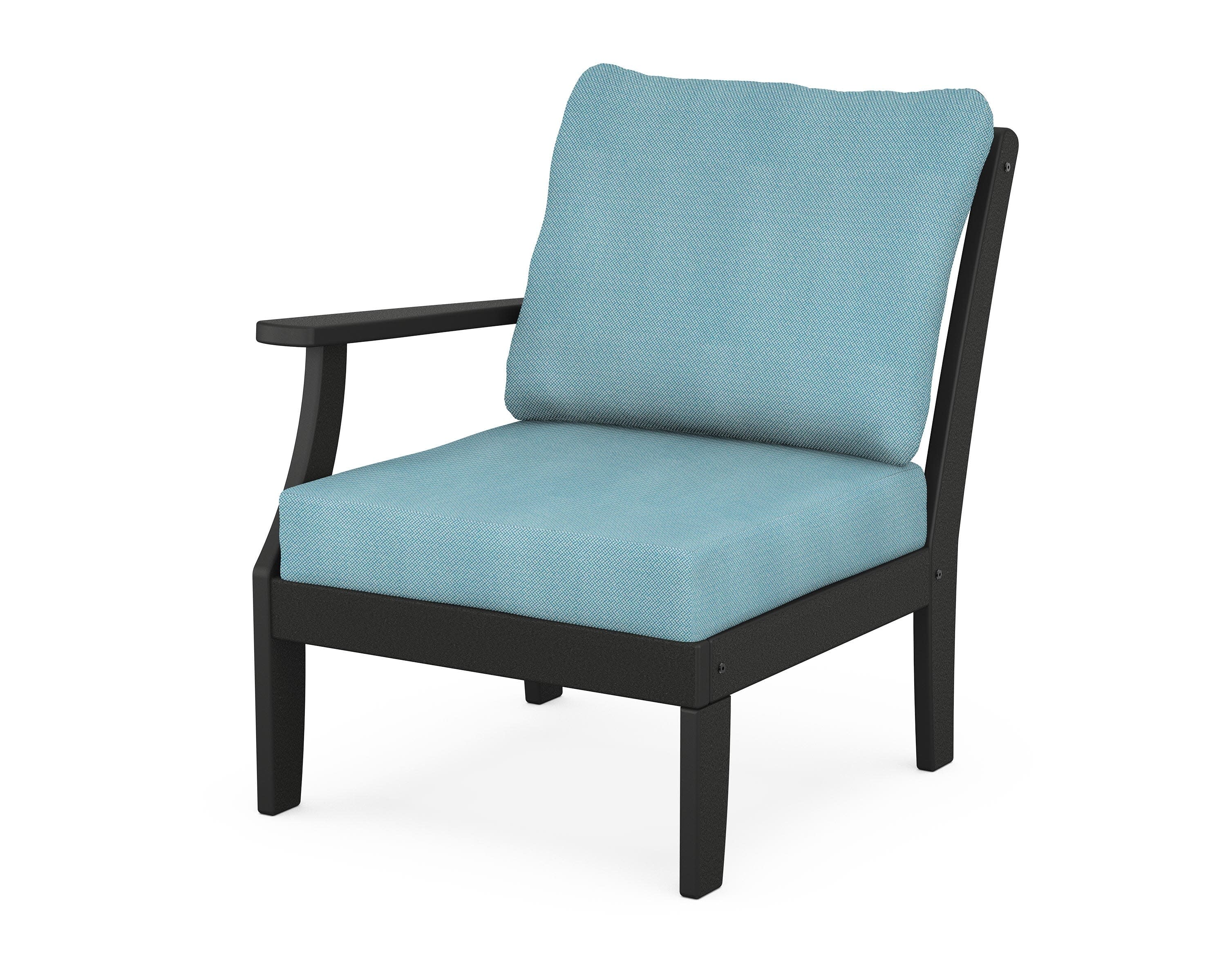 Yacht Club Modular Left Arm Chair in Charcoal Black / Lattice Sky Blue