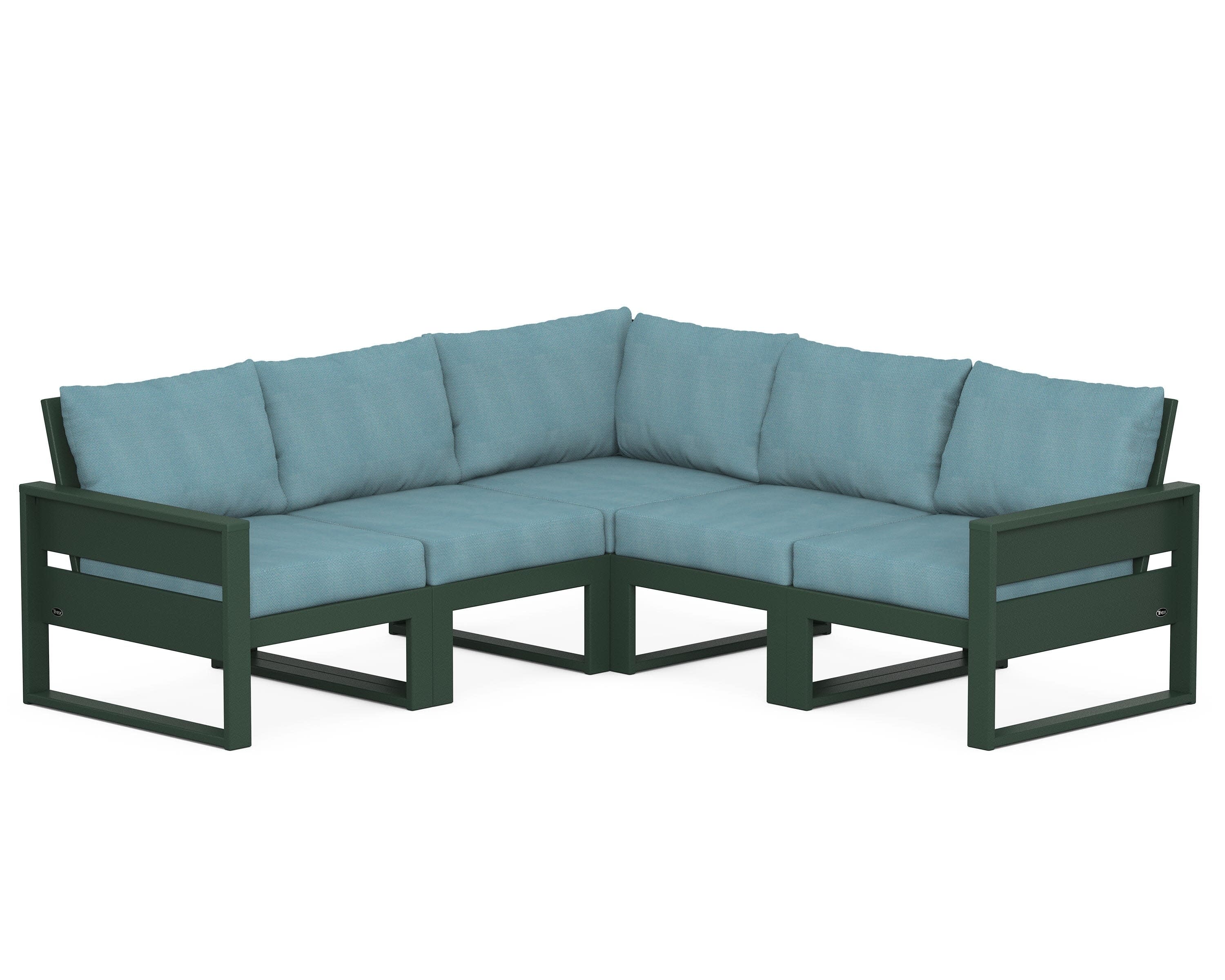 Eastport 5-Piece Sectional in Rainforest Canopy / Lattice Sky Blue