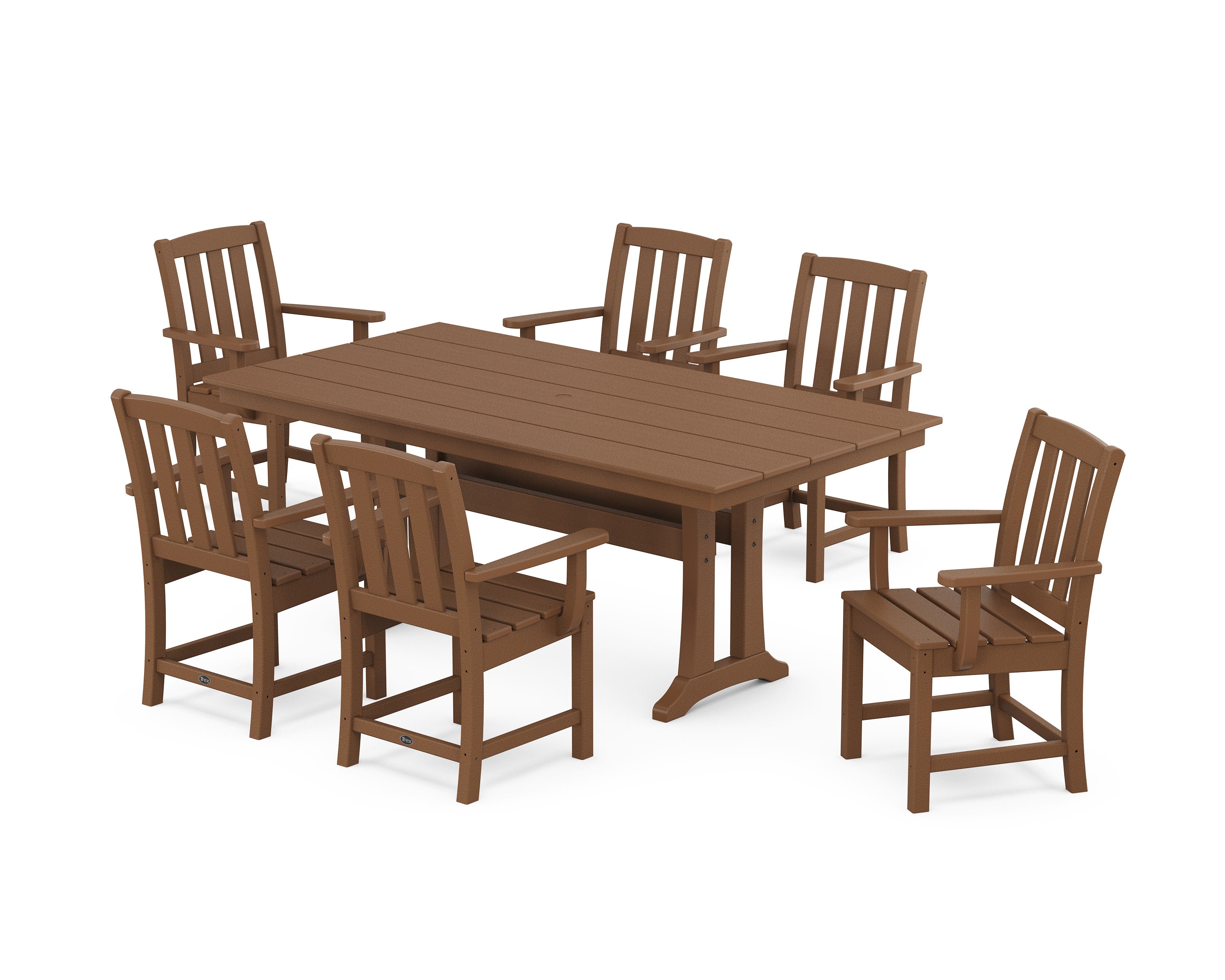 Cape Cod Arm Chair 7-Piece Farmhouse Dining Set with Trestle Legs in Tree House
