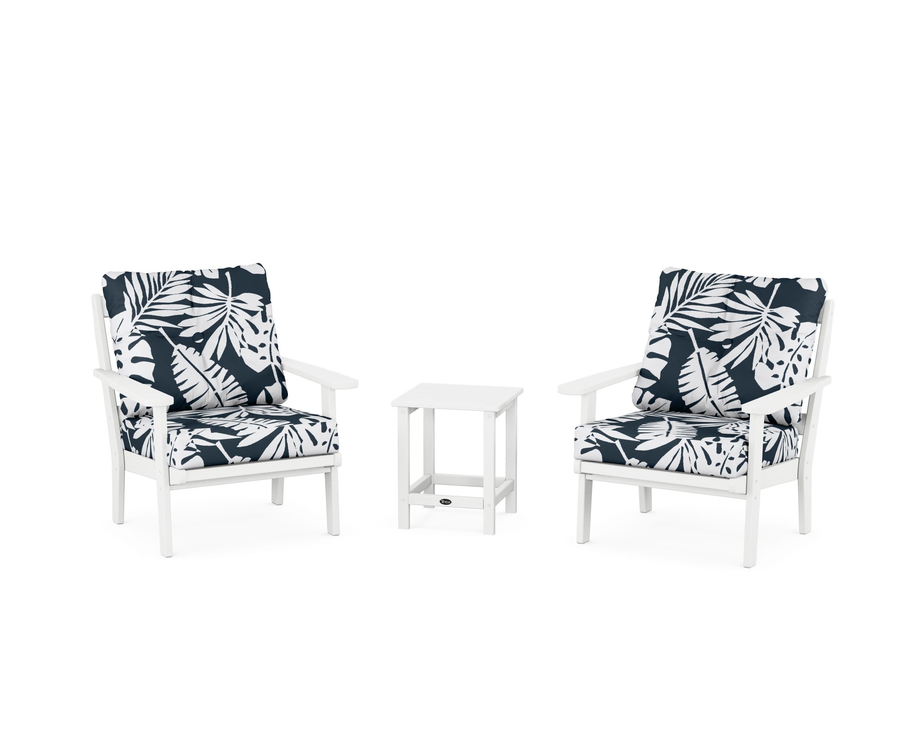 Cape Cod 3-Piece Deep Seating Set in Classic White / Leaf Marine Indigo