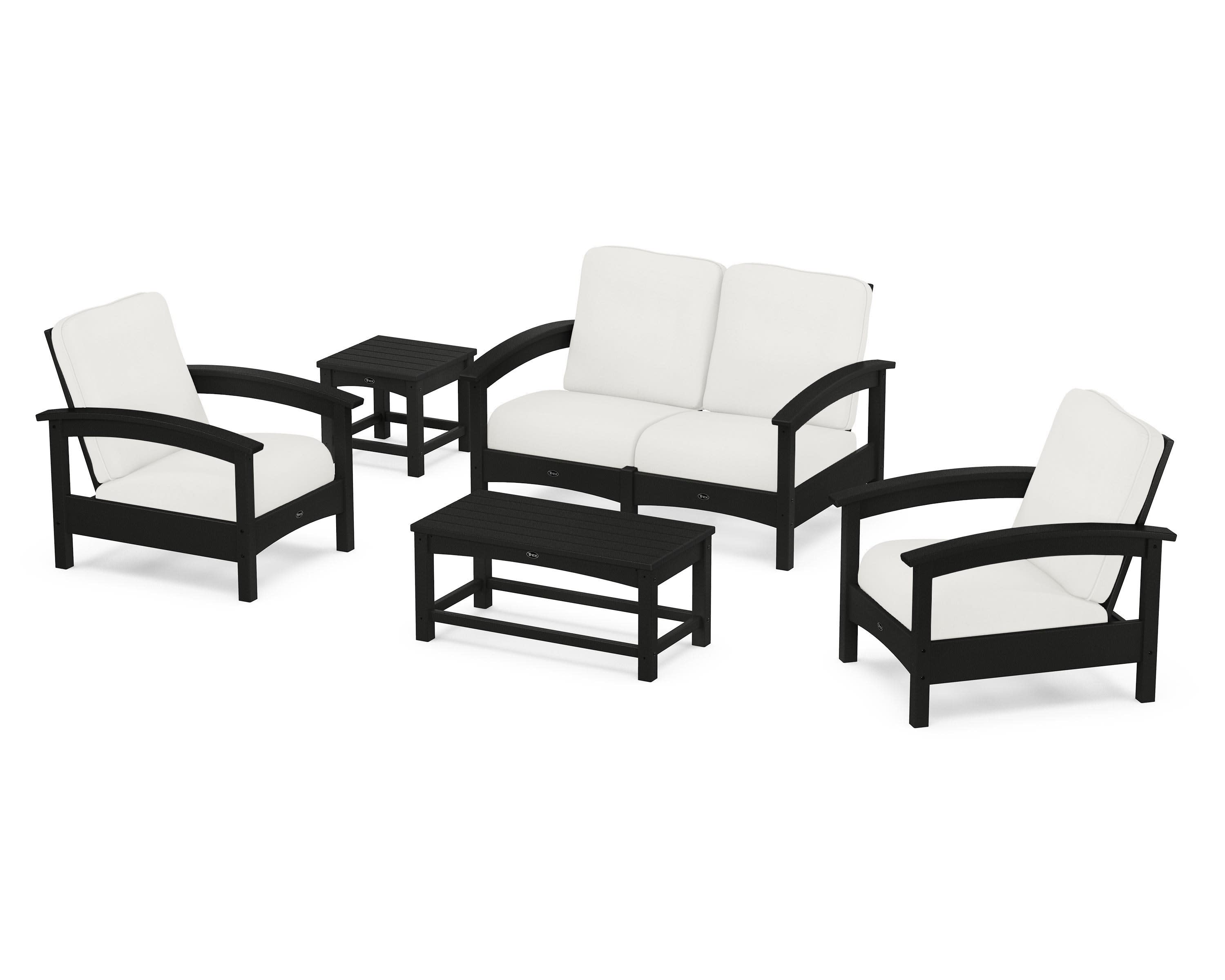 Rockport Club 6-Piece Deep Seating Conversation Set in Charcoal Black / Natural Linen