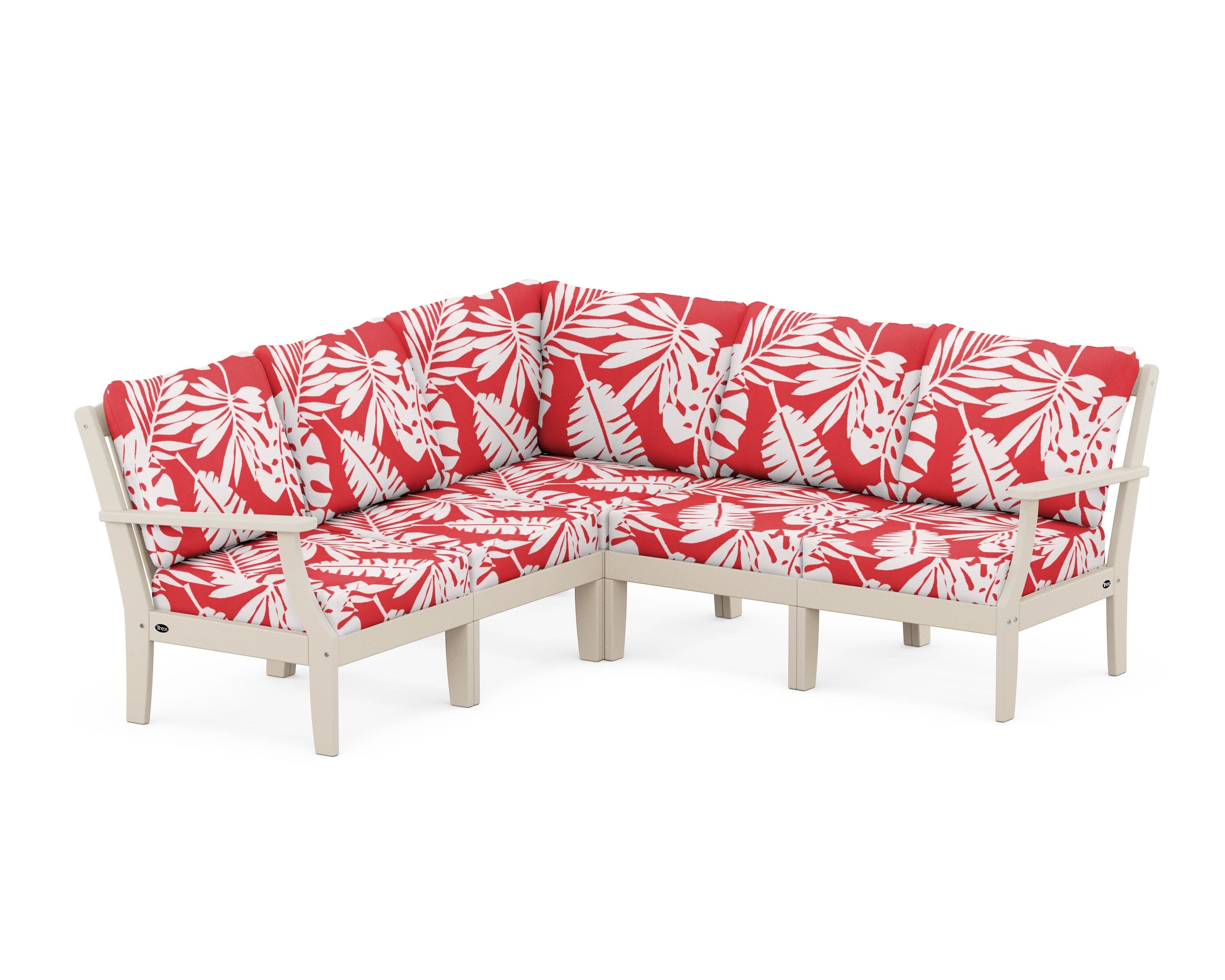 Yacht Club Modular 5-Piece Deep Seating Set in Sand Castle / Leaf Crimson
