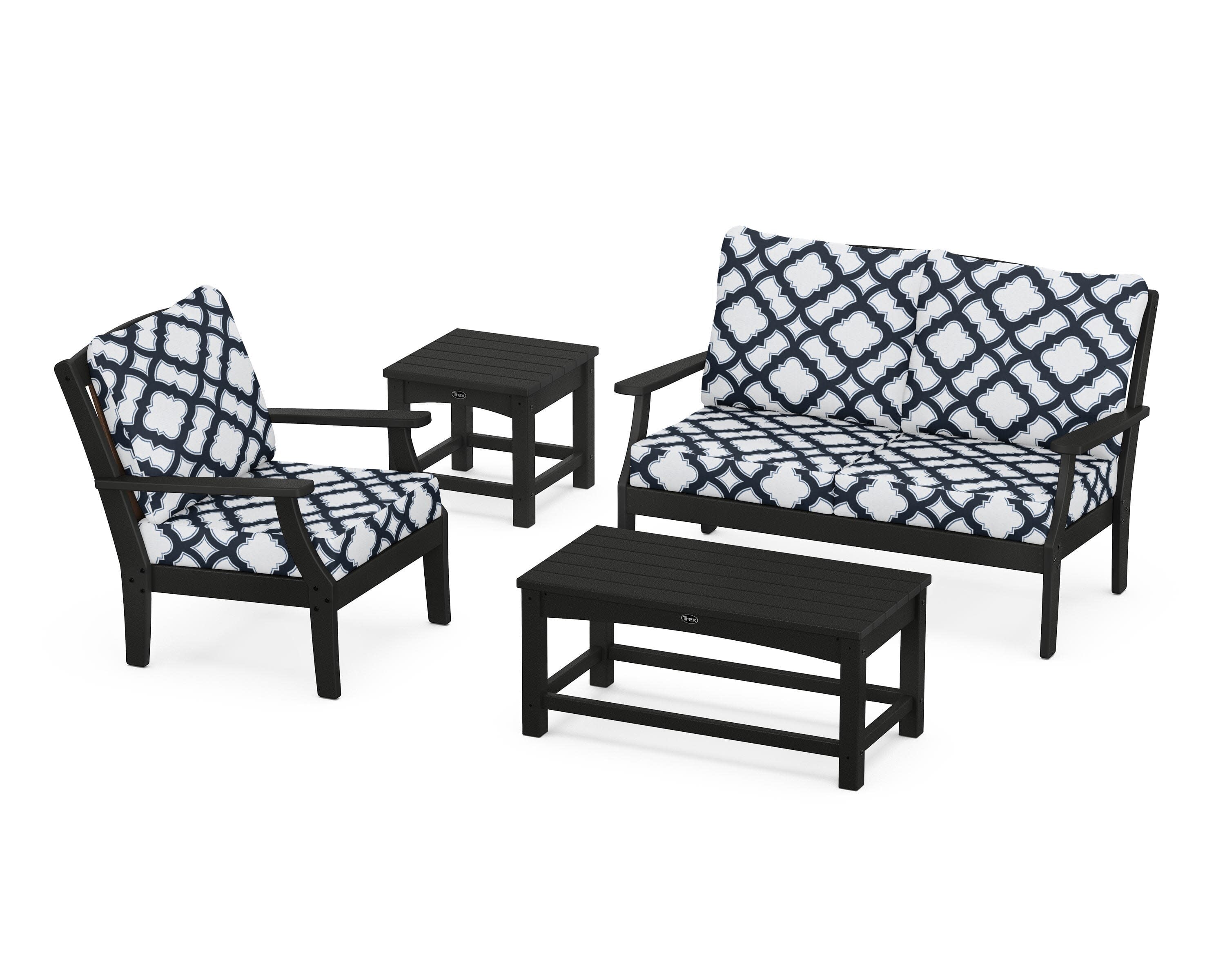 Yacht Club 4-Piece Deep Seating Set in Charcoal Black / Trellis Marine Indigo