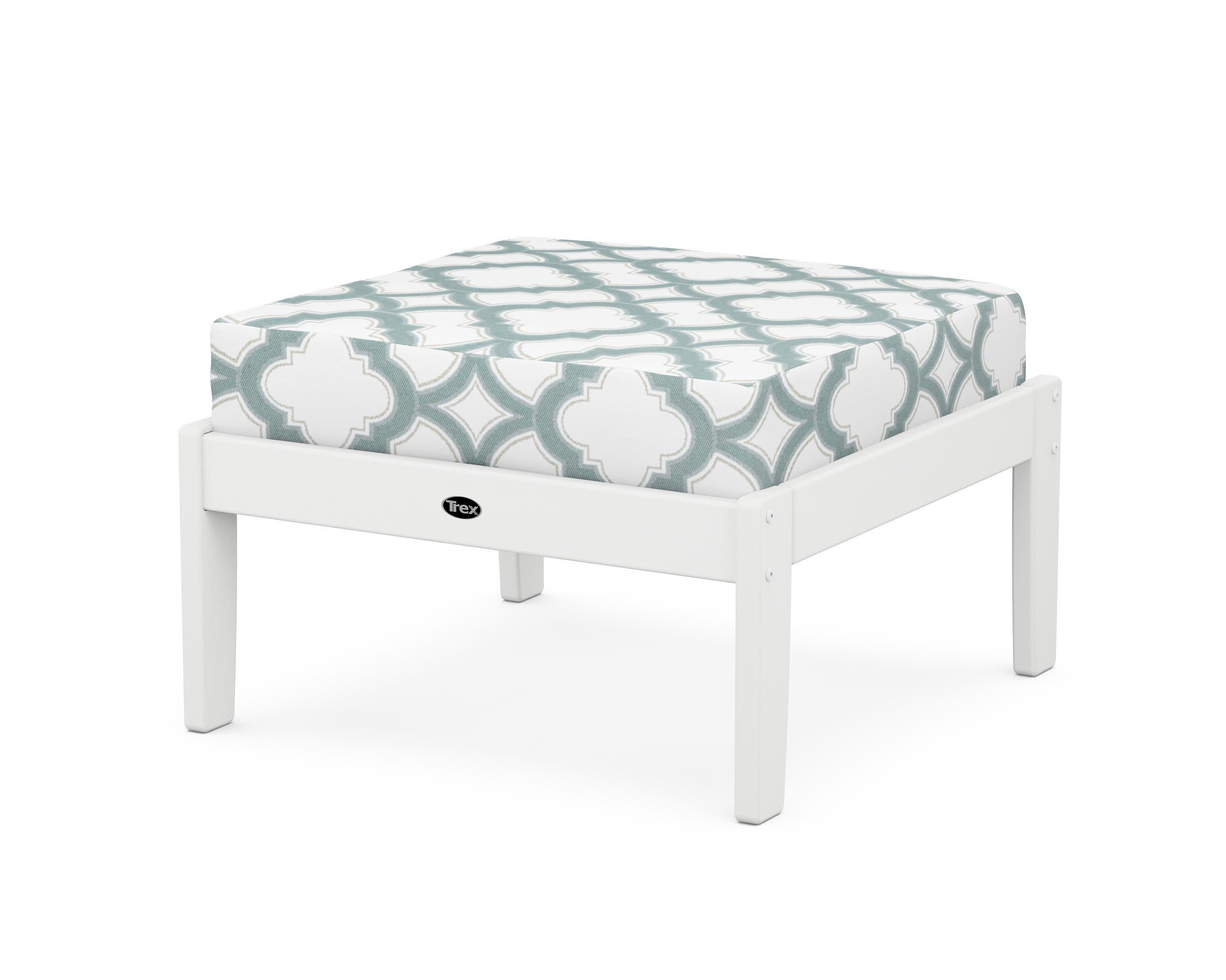 Yacht Club Deep Seating Ottoman in Classic White / Trellis Glacier Spa