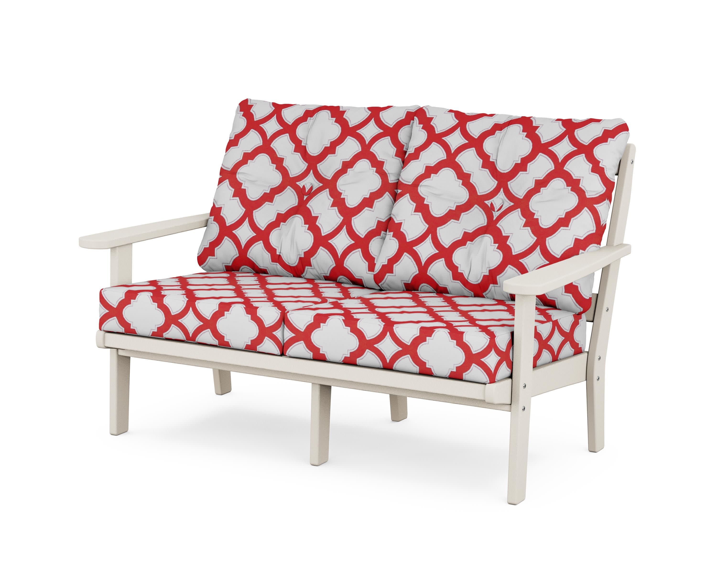 Cape Cod Deep Seating Loveseat in Sand Castle / Trellis Crimson
