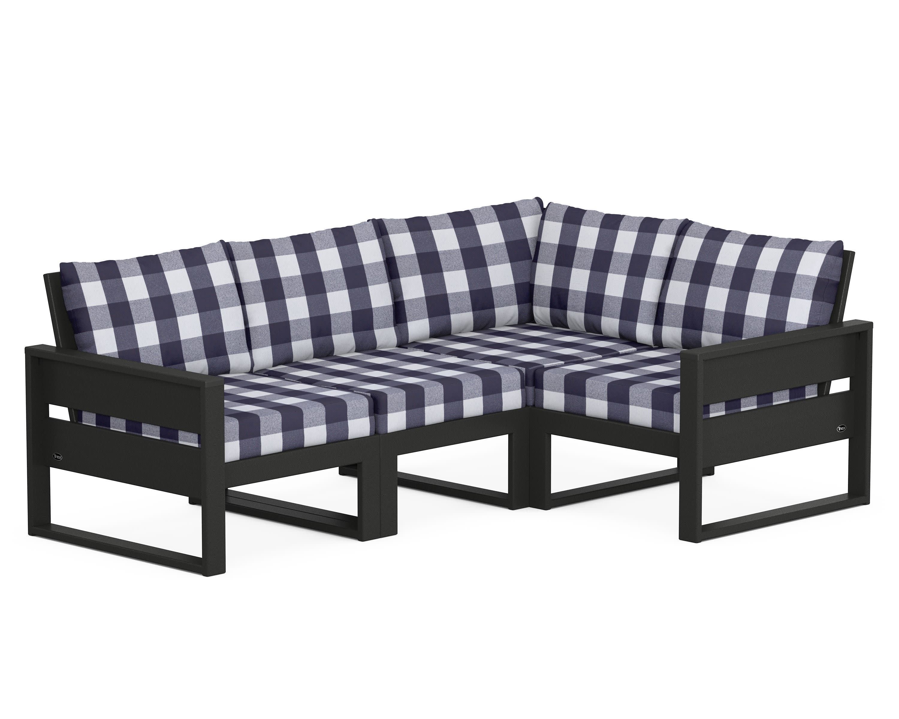 Eastport 4- Piece Sectional in Charcoal Black / Buffalo Plaid Navy