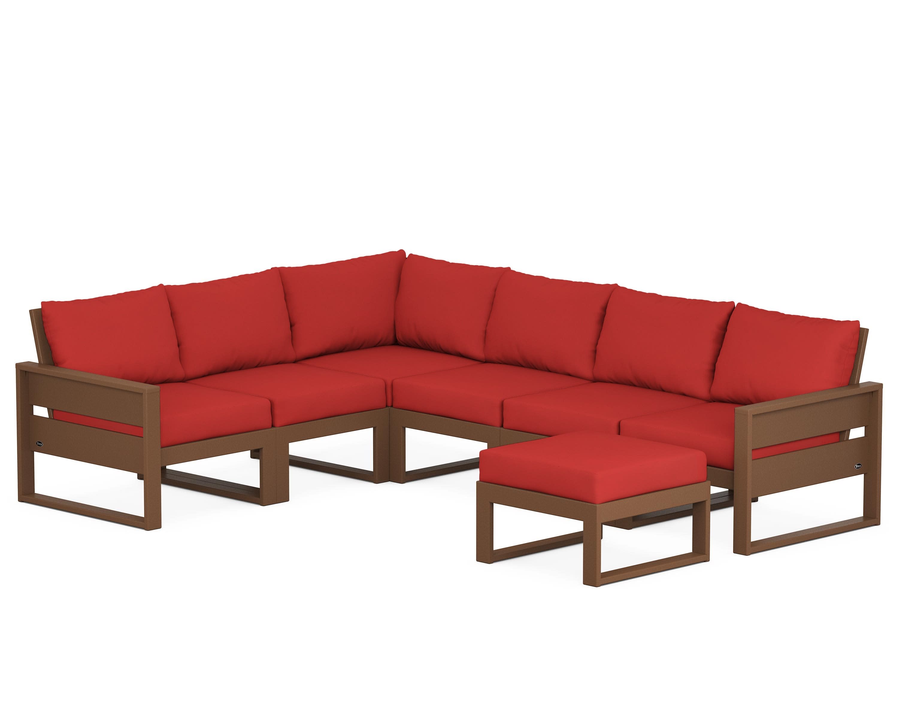 Eastport 6-Piece Sectional with Ottoman in Tree House / Crimson Linen