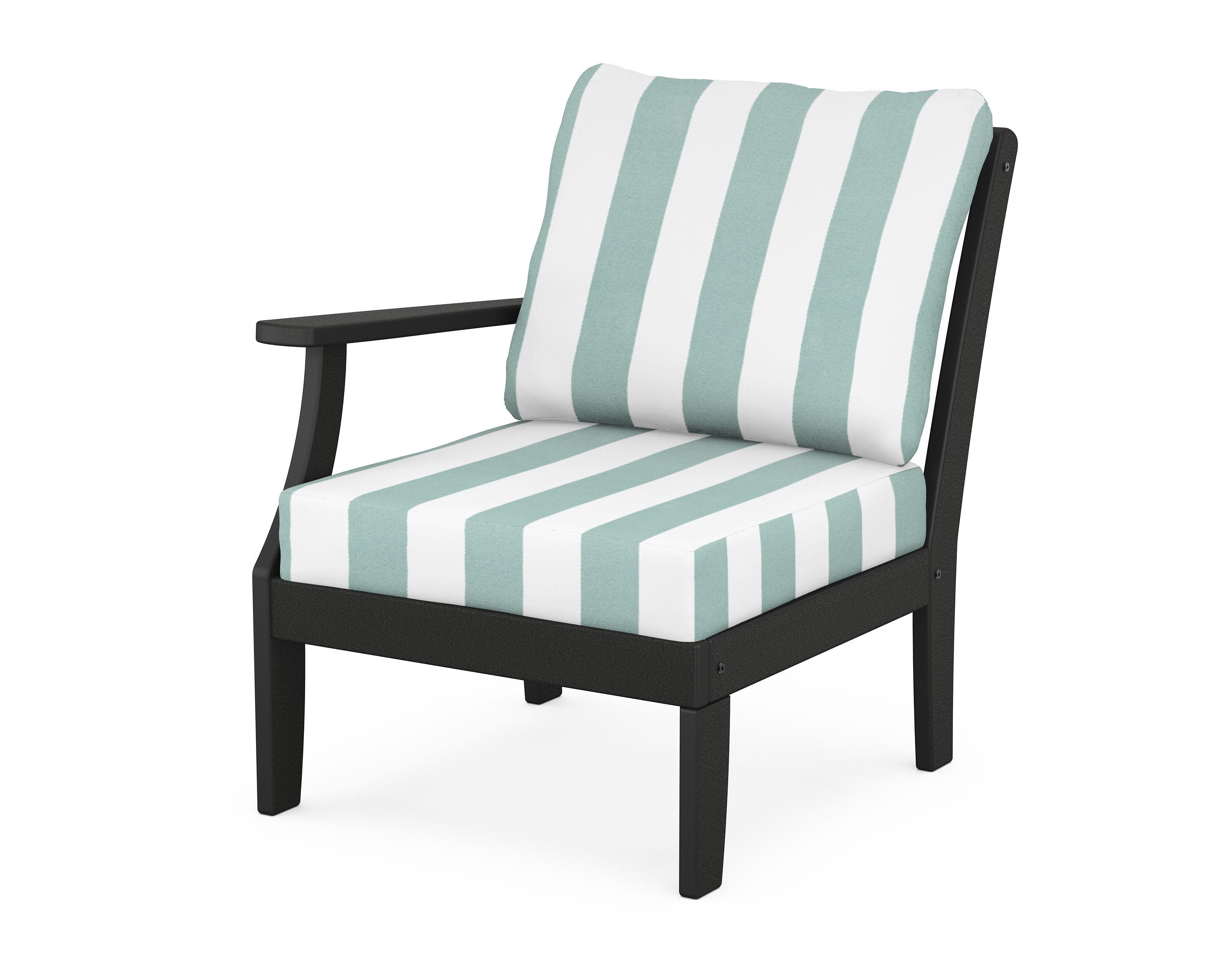 Yacht Club Modular Left Arm Chair in Charcoal Black / Cabana Stripe Glacier Spa