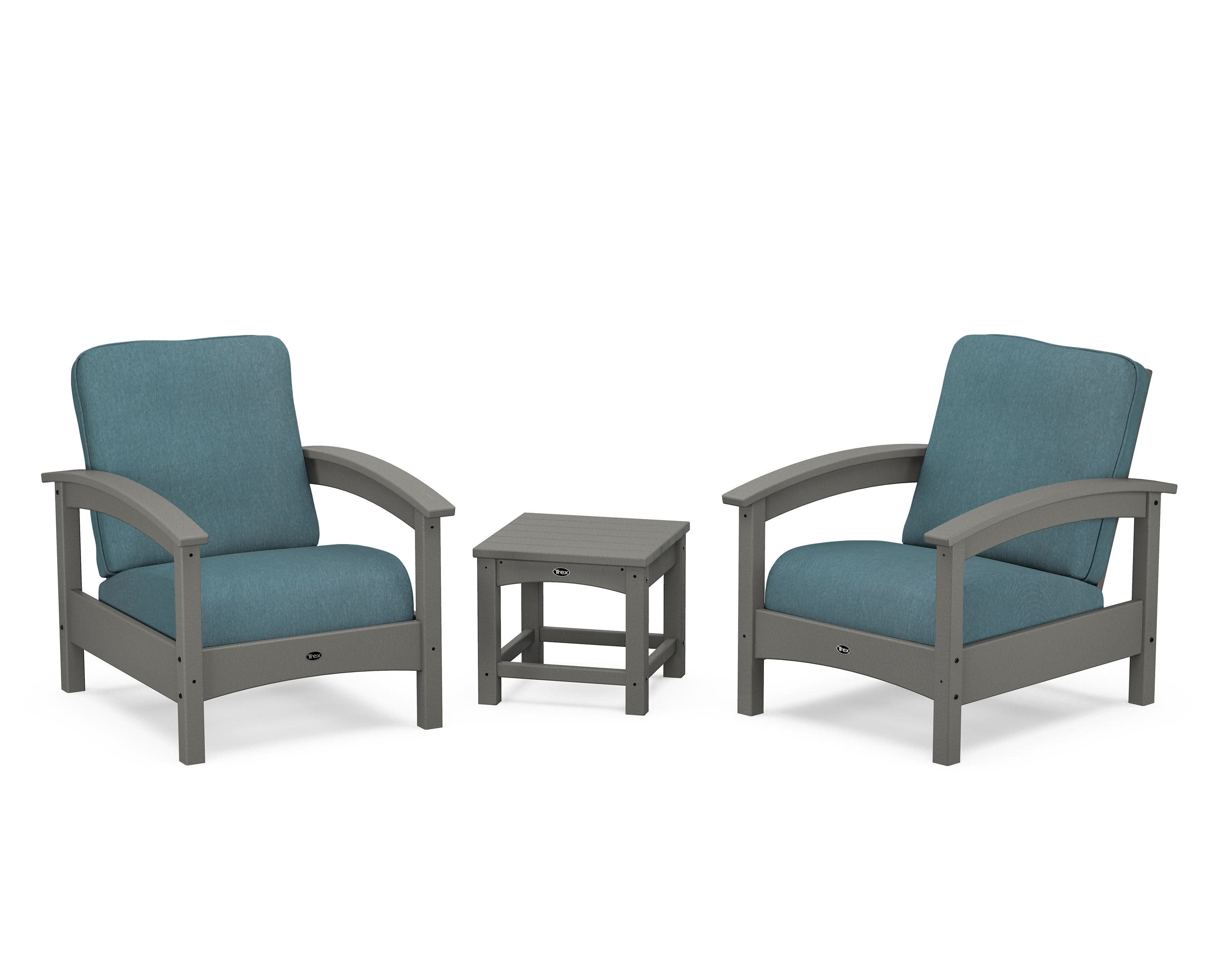 Rockport Club 3-Piece Deep Seating Conversation Set in Stepping Stone / Ocean Teal