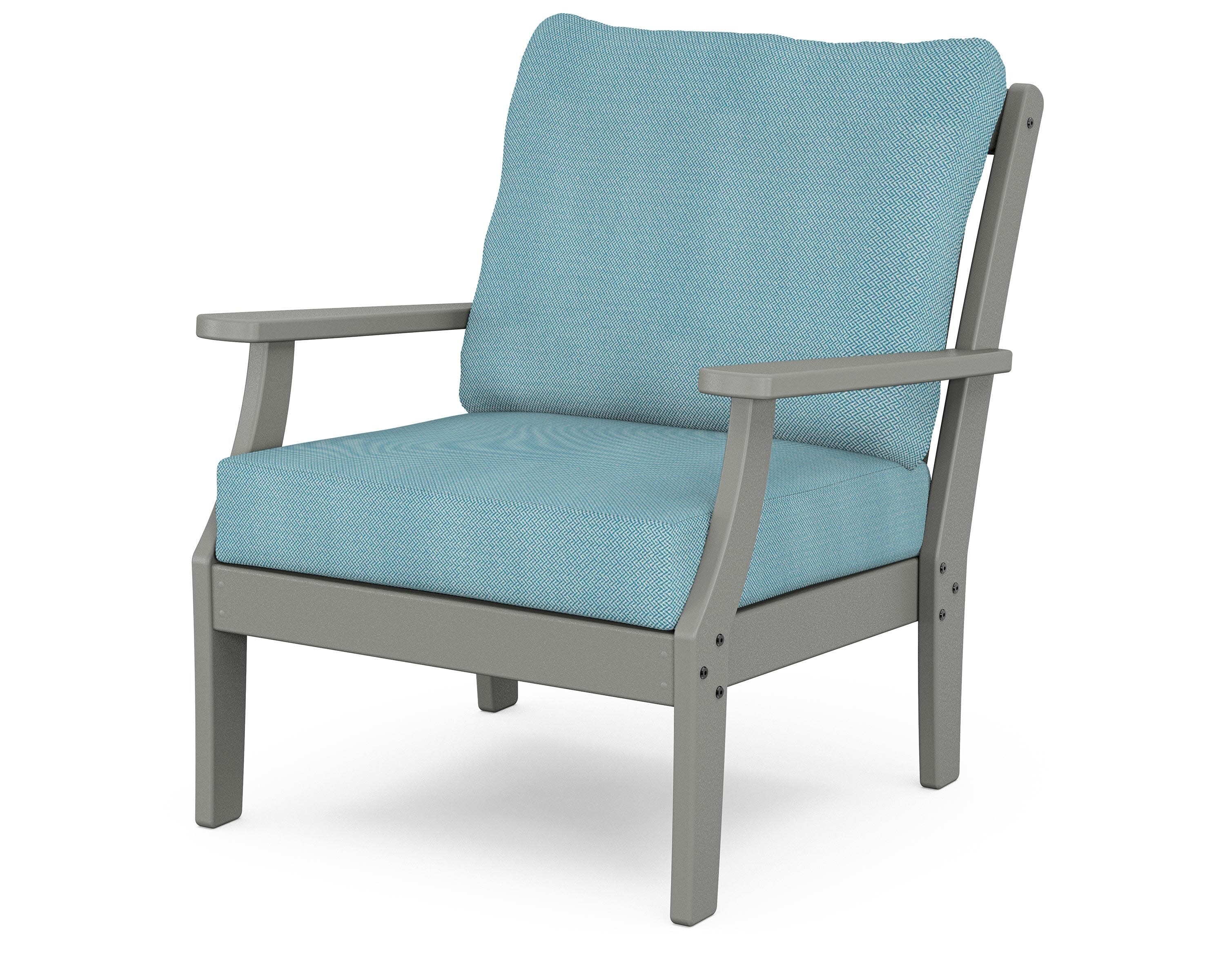 Yacht Club Deep Seating Chair in Stepping Stone / Lattice Sky Blue