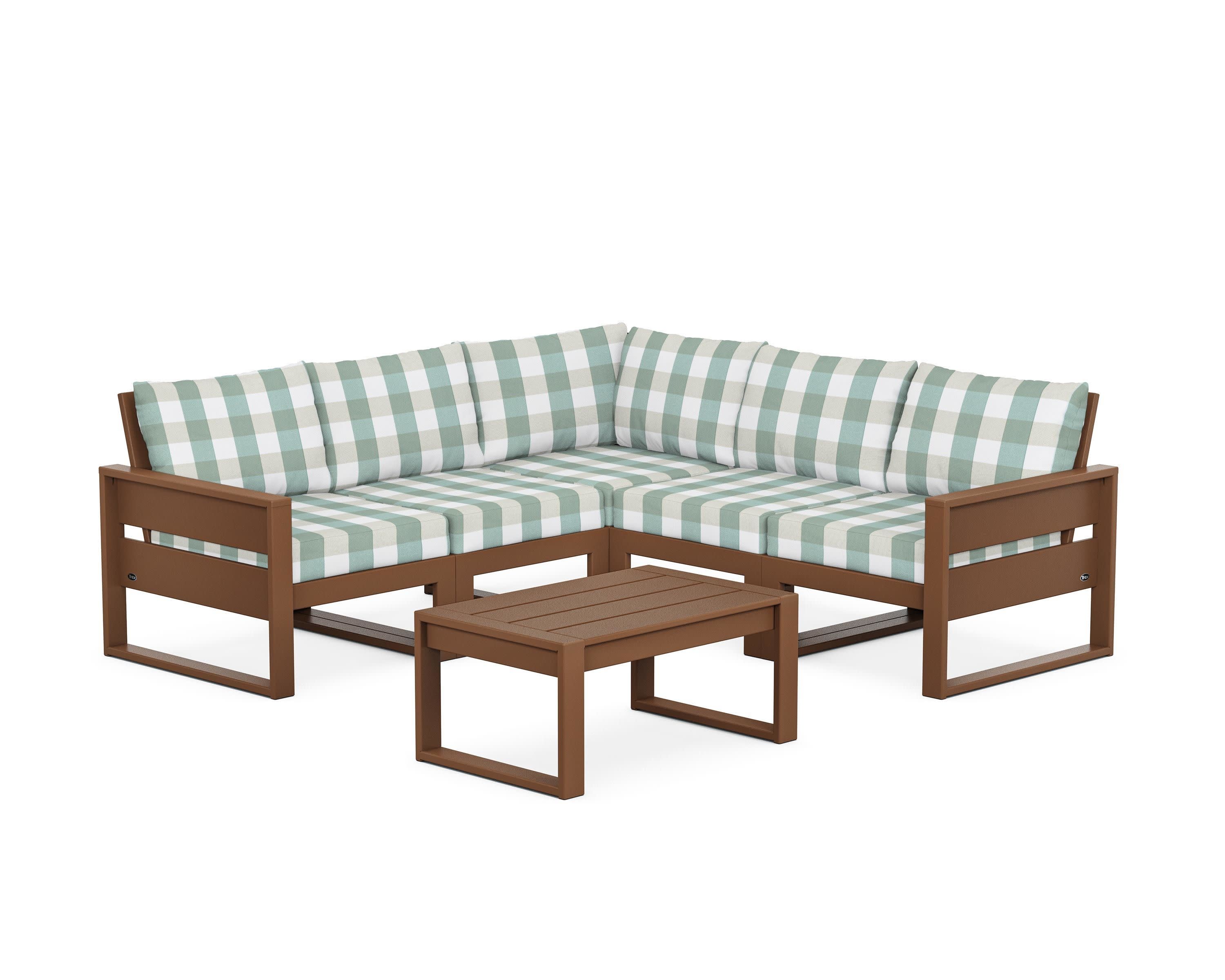 Eastport 6-Piece Deep Seating Sectional + Coffee Table Set in Tree House / Buffalo Plaid Glacier Spa