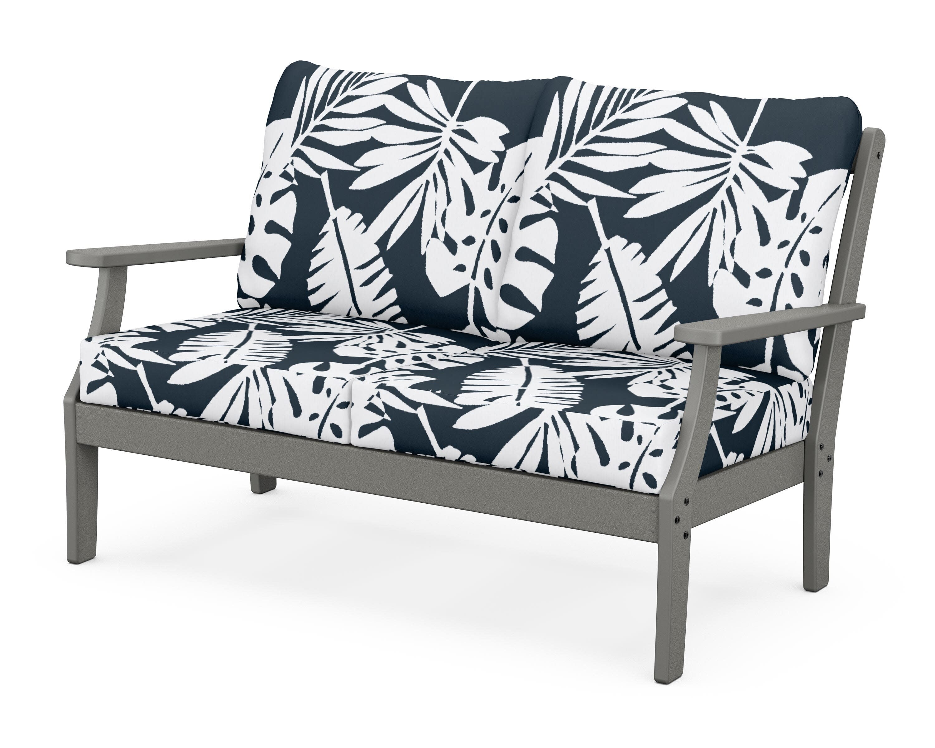 Yacht Club Deep Seating Loveseat in Stepping Stone / Leaf Marine Indigo