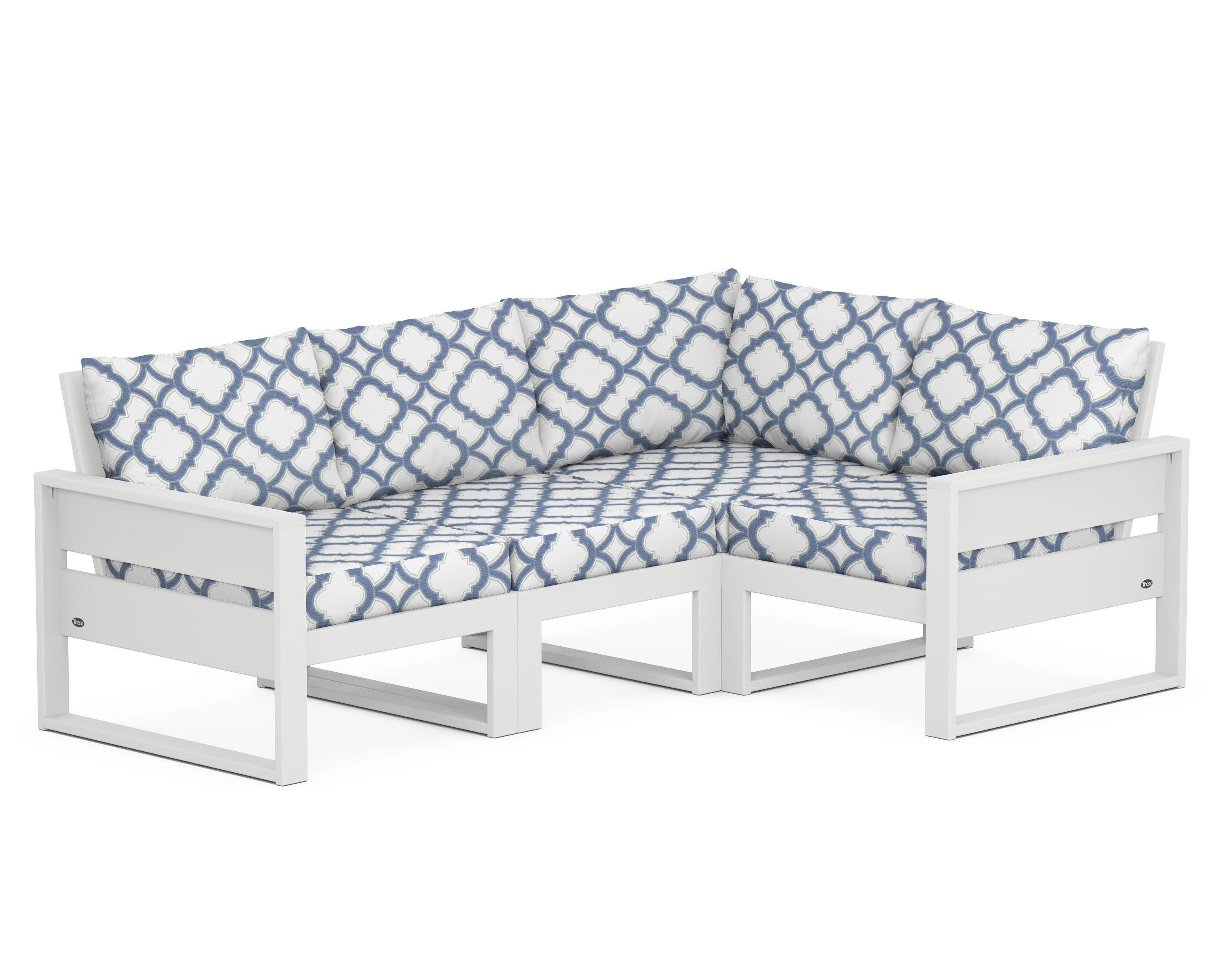 Eastport 4- Piece Sectional in Classic White / Trellis Sky Blue