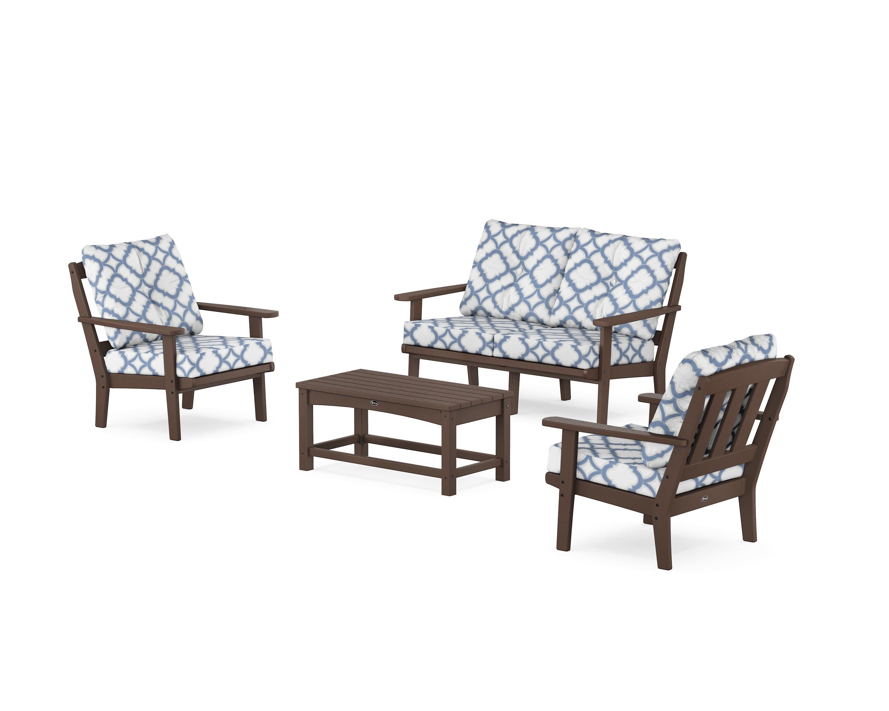 Cape Cod 4-Piece Deep Seating Set with Loveseat in Vintage Lantern / Trellis Sky Blue