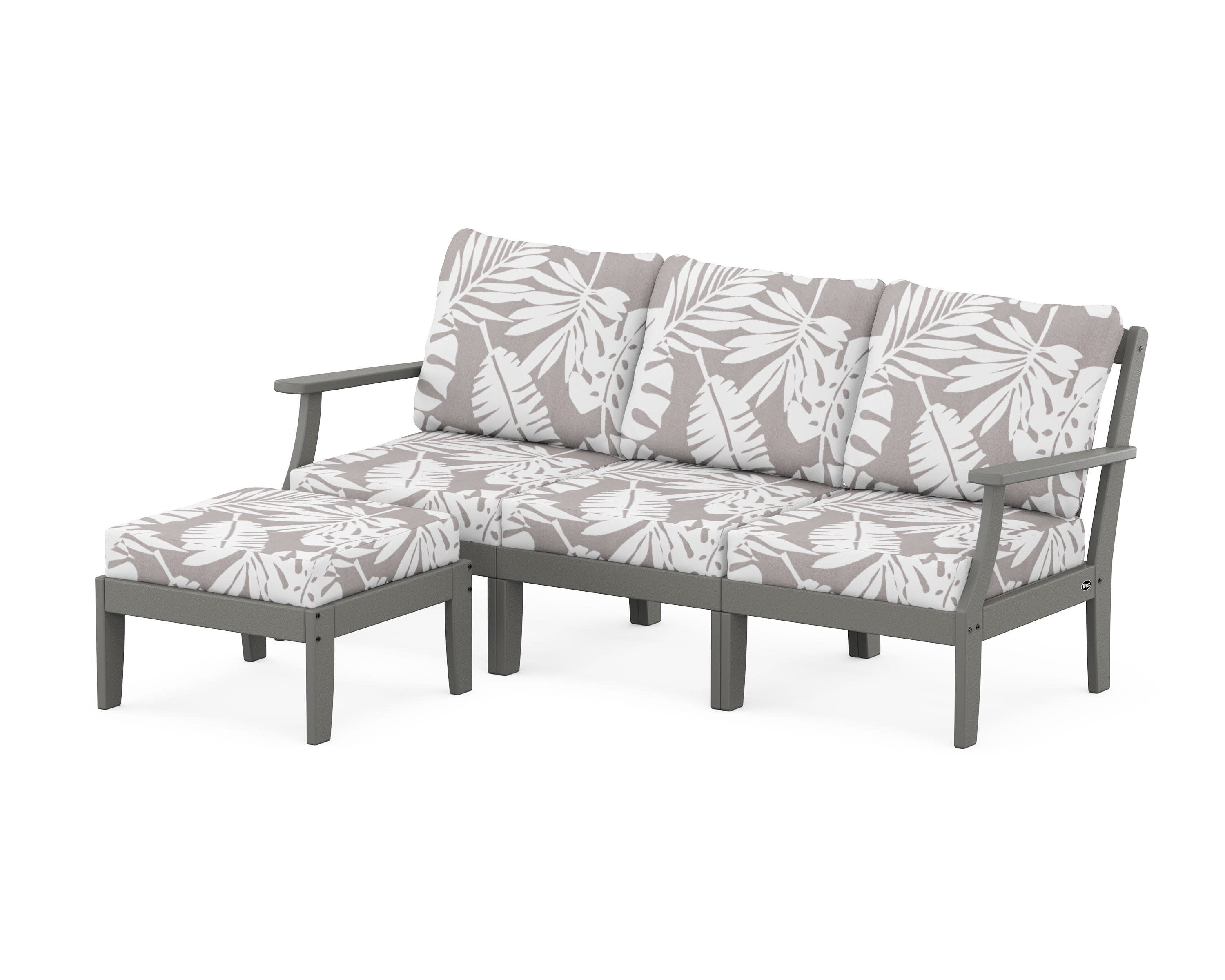 Yacht Club Modular 4-Piece Deep Seating Set with Ottoman in Stepping Stone / Leaf Grey Mist