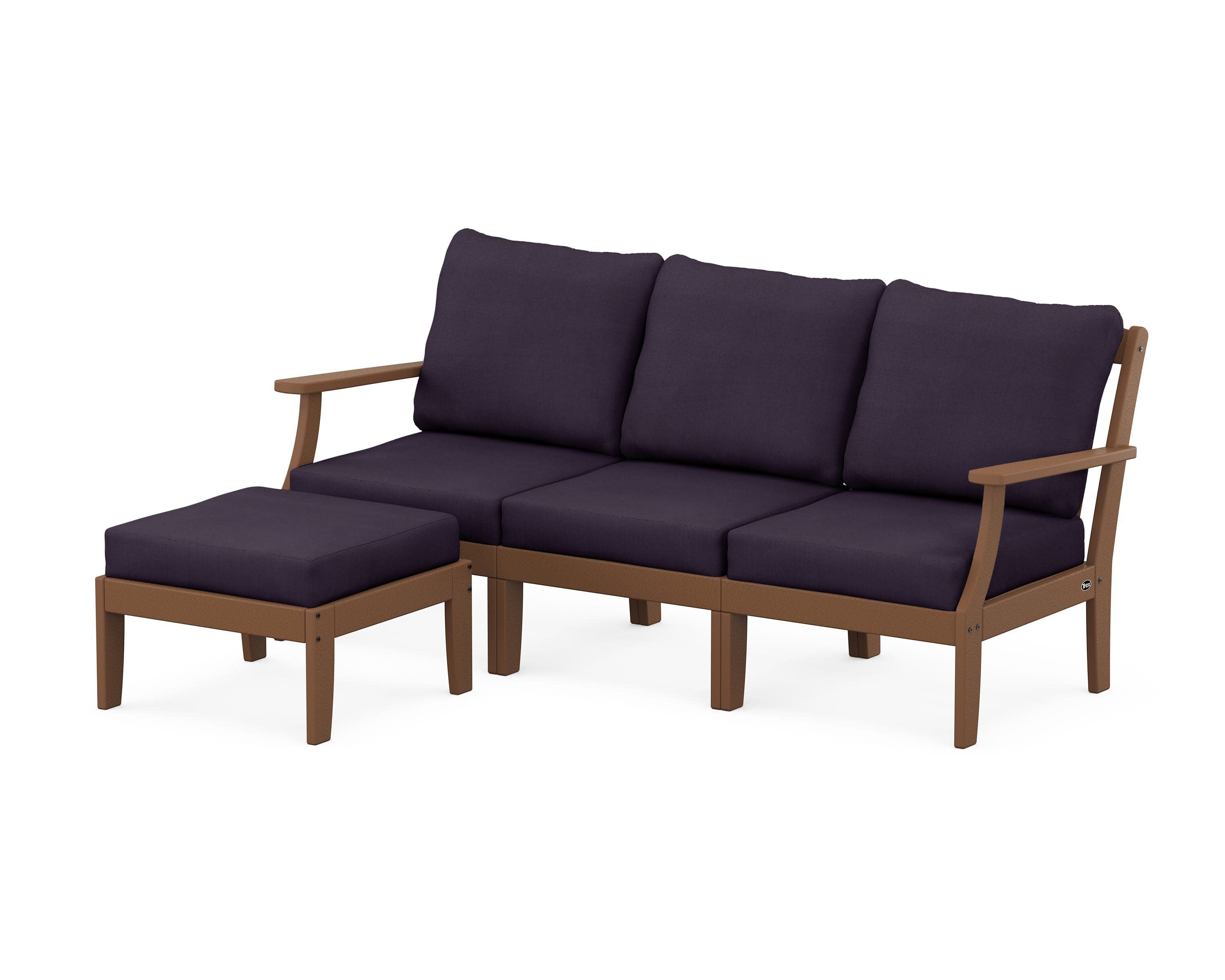 Yacht Club Modular 4-Piece Deep Seating Set with Ottoman in Tree House / Navy Linen