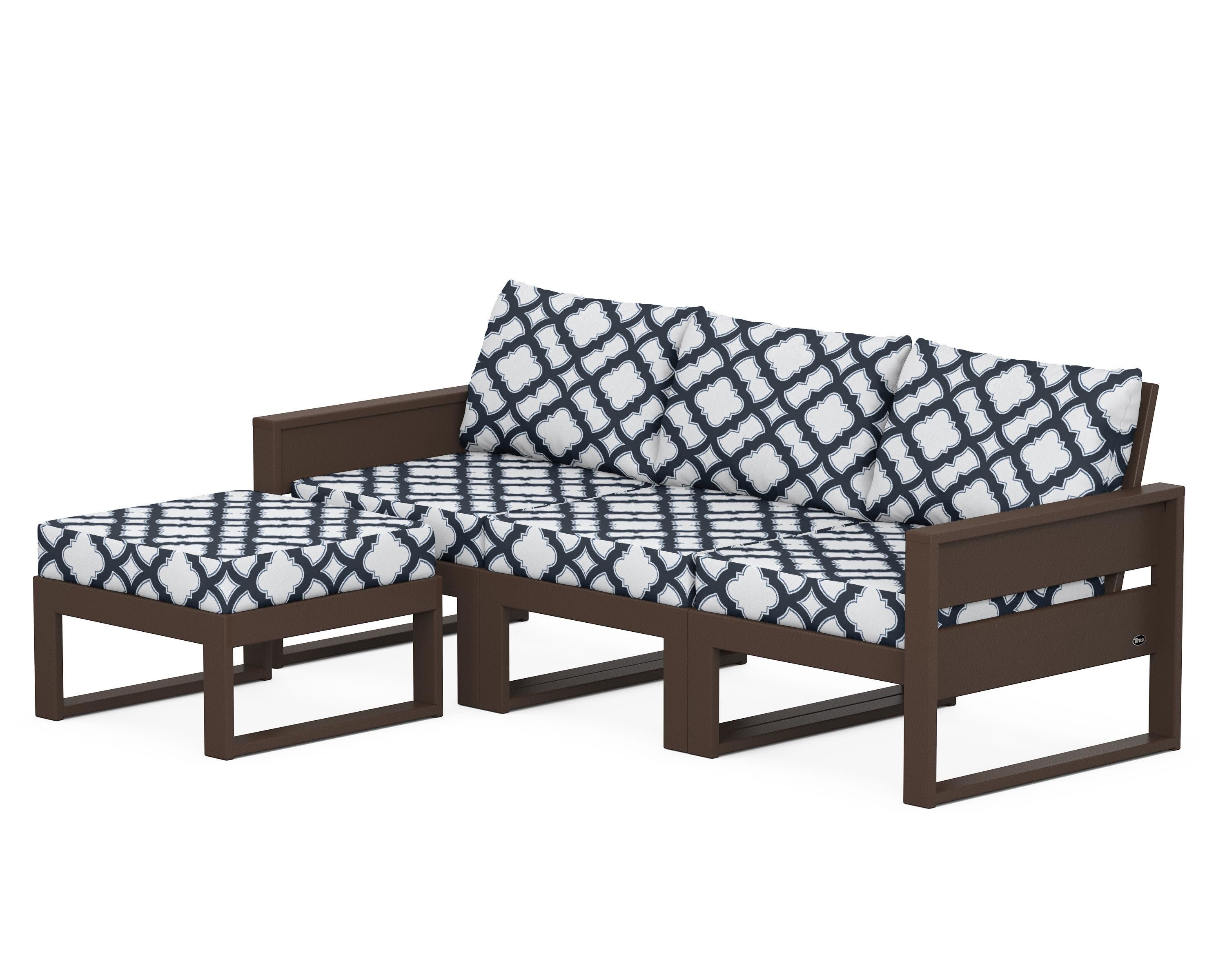 Eastport 4- Piece Sectional with Ottoman in Vintage Lantern / Trellis Marine Indigo