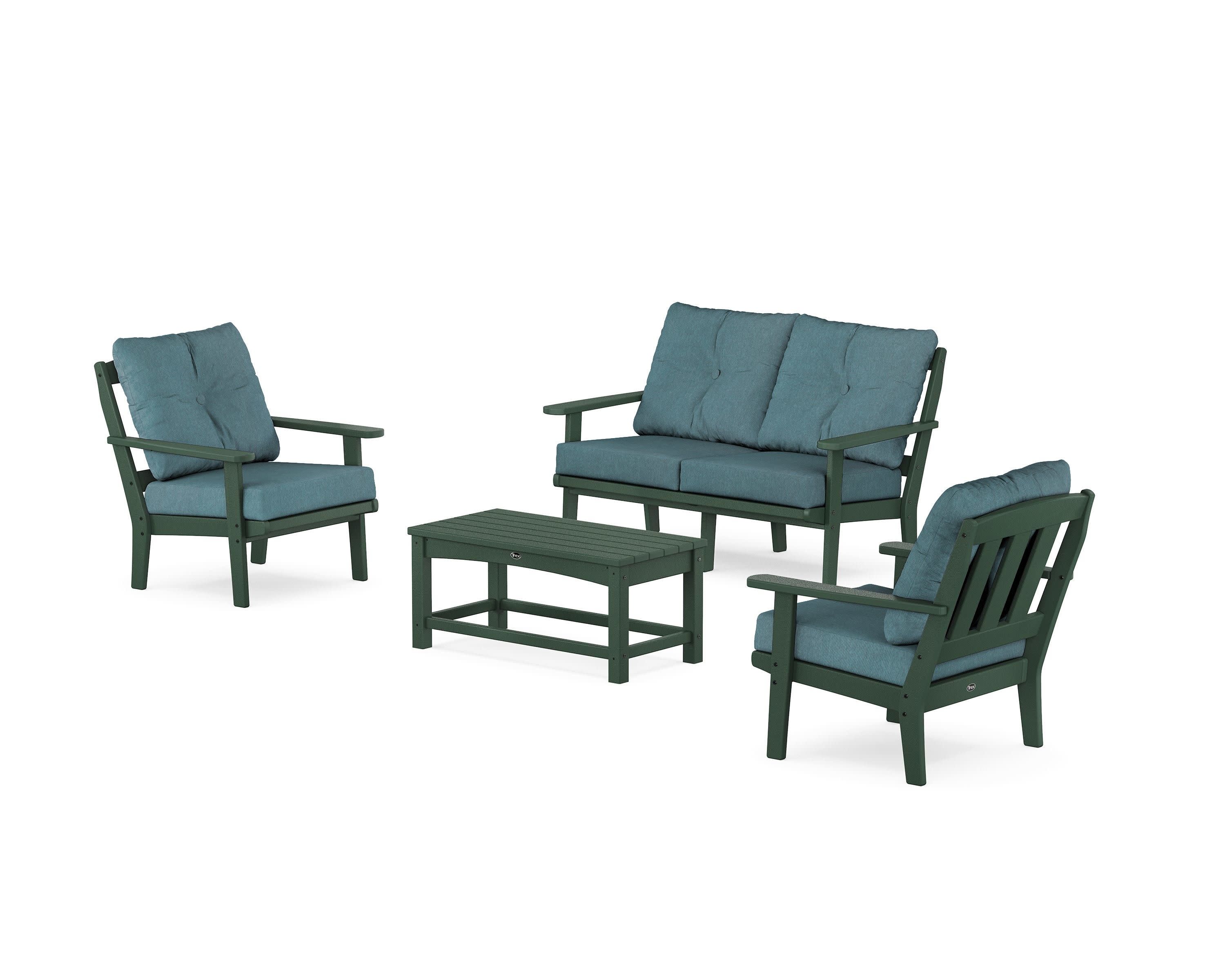 Cape Cod 4-Piece Deep Seating Set with Loveseat in Rainforest Canopy / Ocean Teal