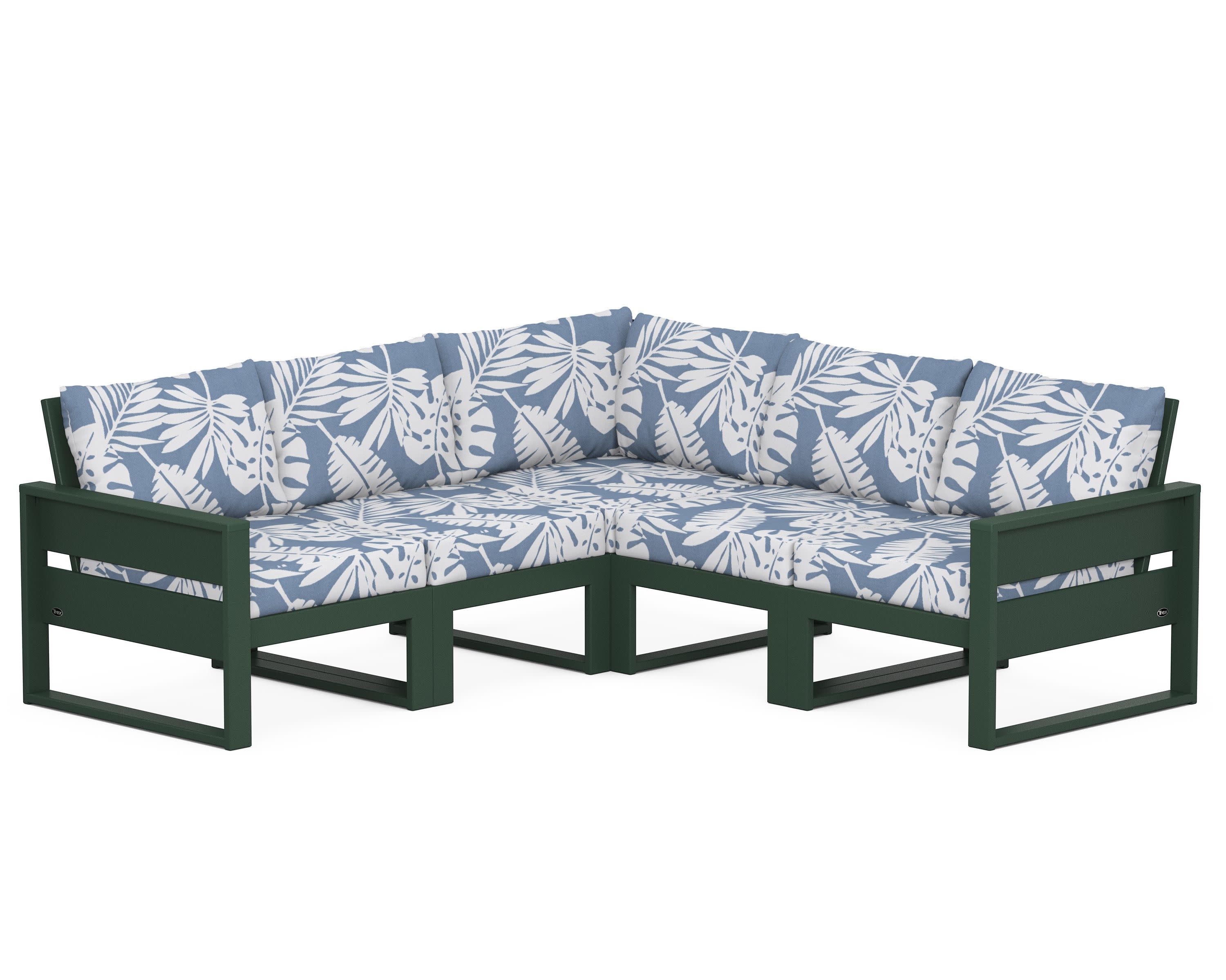 Eastport 5-Piece Sectional in Rainforest Canopy / Leaf Sky Blue