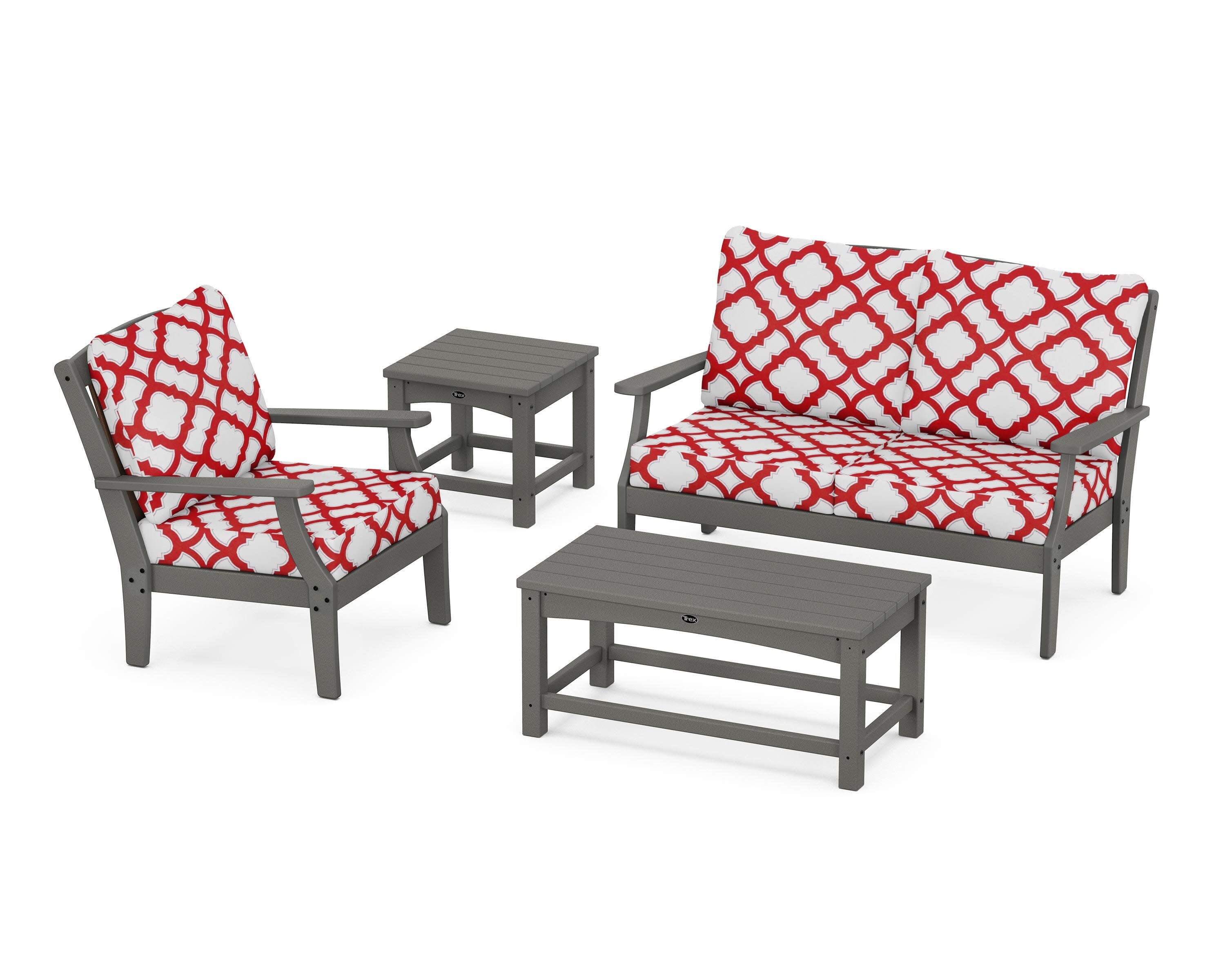 Yacht Club 4-Piece Deep Seating Set in Stepping Stone / Trellis Crimson