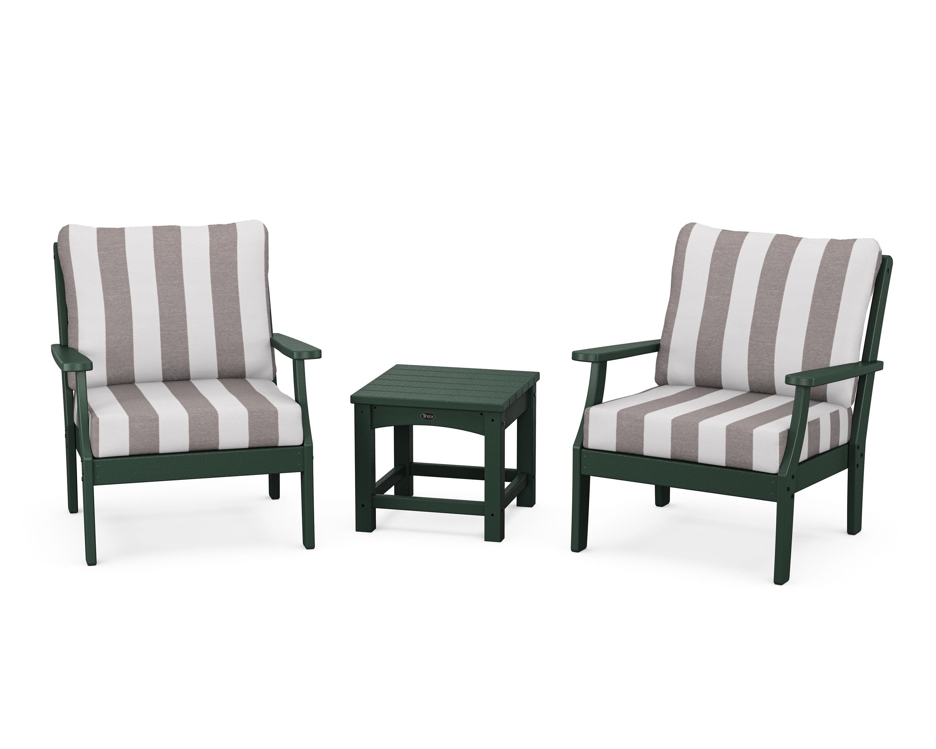 Yacht Club 3-Piece Deep Seating Set in Rainforest Canopy / Cabana Stripe Grey Mist