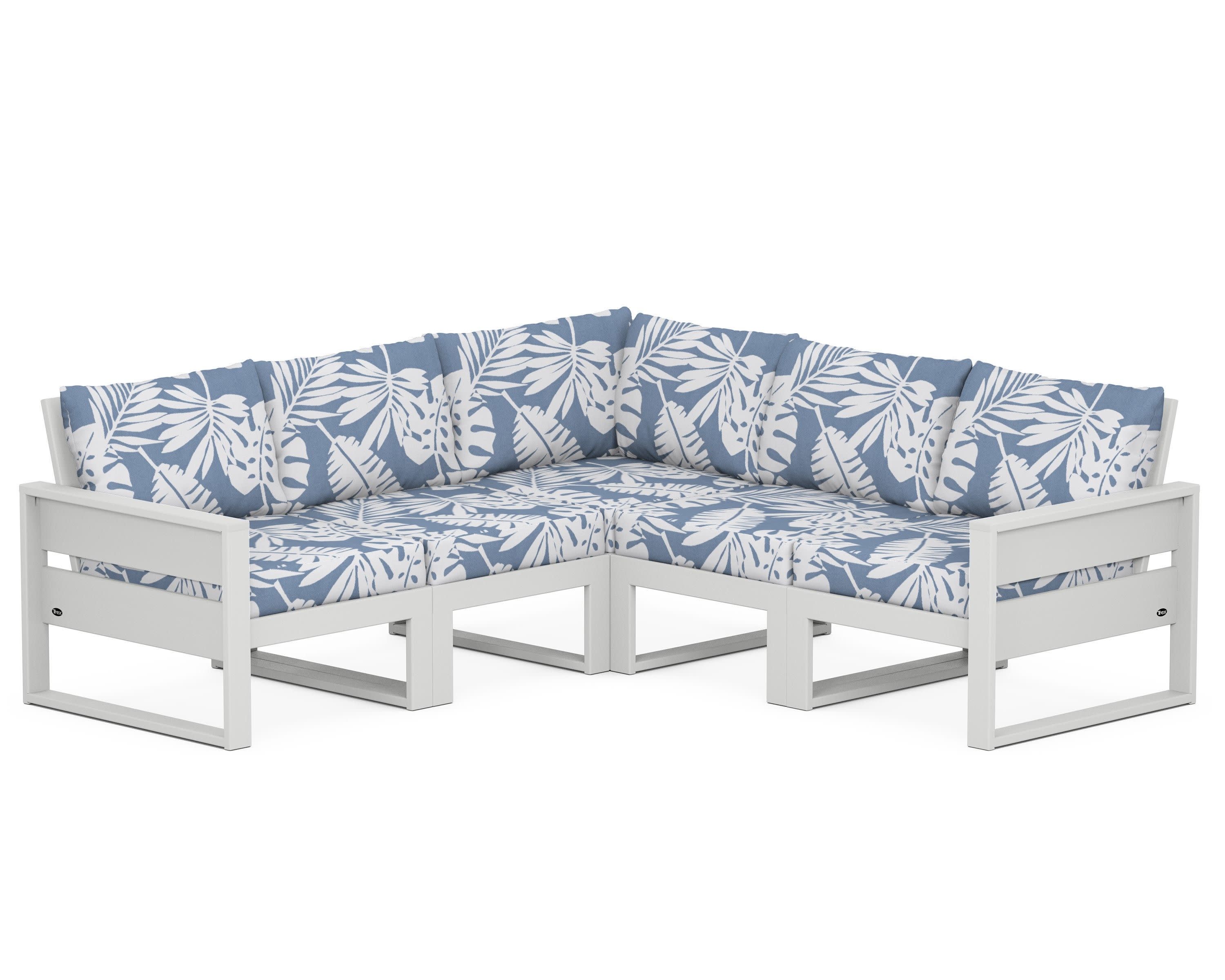 Eastport 5-Piece Sectional in Classic White / Leaf Sky Blue