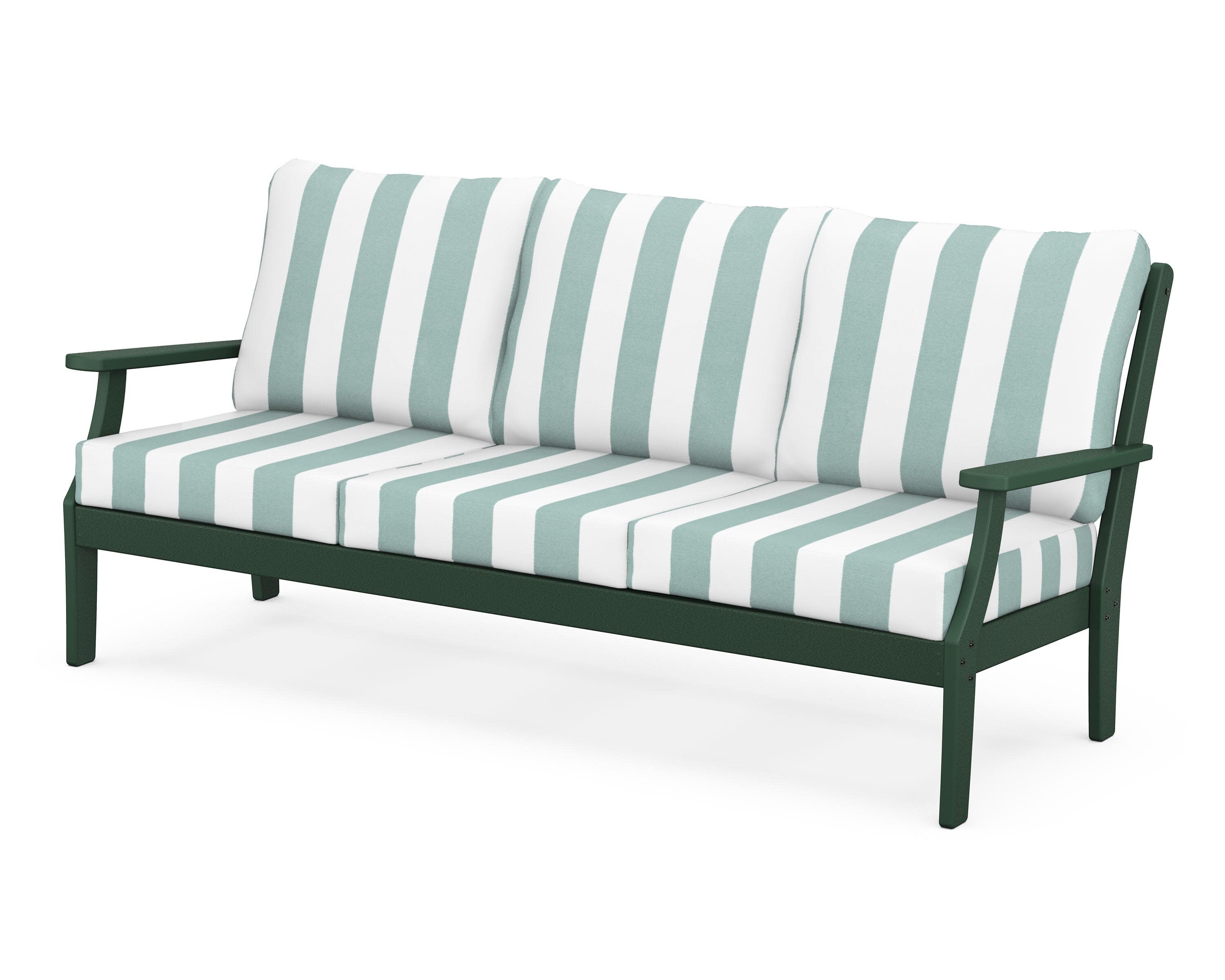 Yacht Club Deep Seating Sofa in Rainforest Canopy / Cabana Stripe Glacier Spa