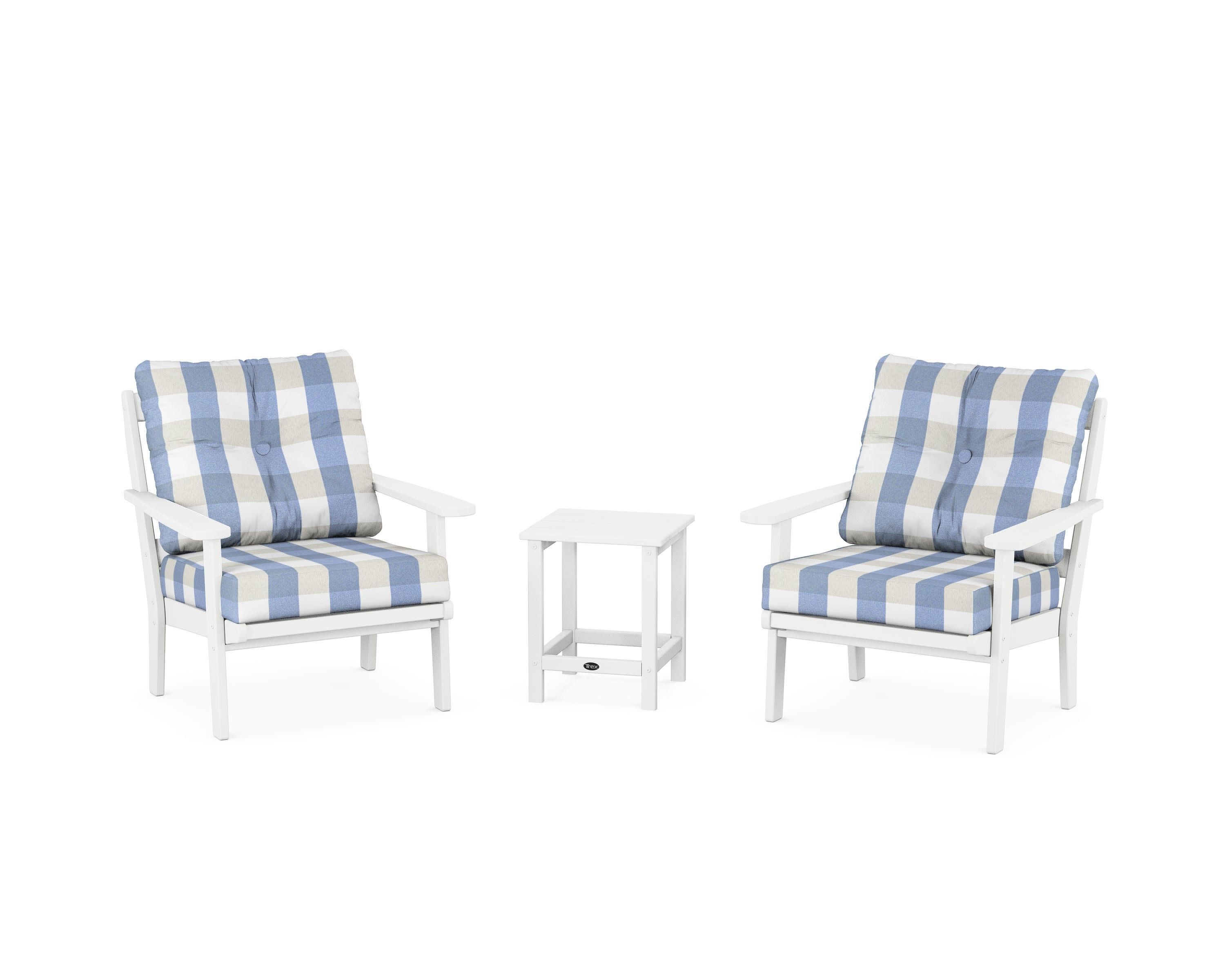 Cape Cod 3-Piece Deep Seating Set in Classic White / Buffalo Plaid Sky Blue