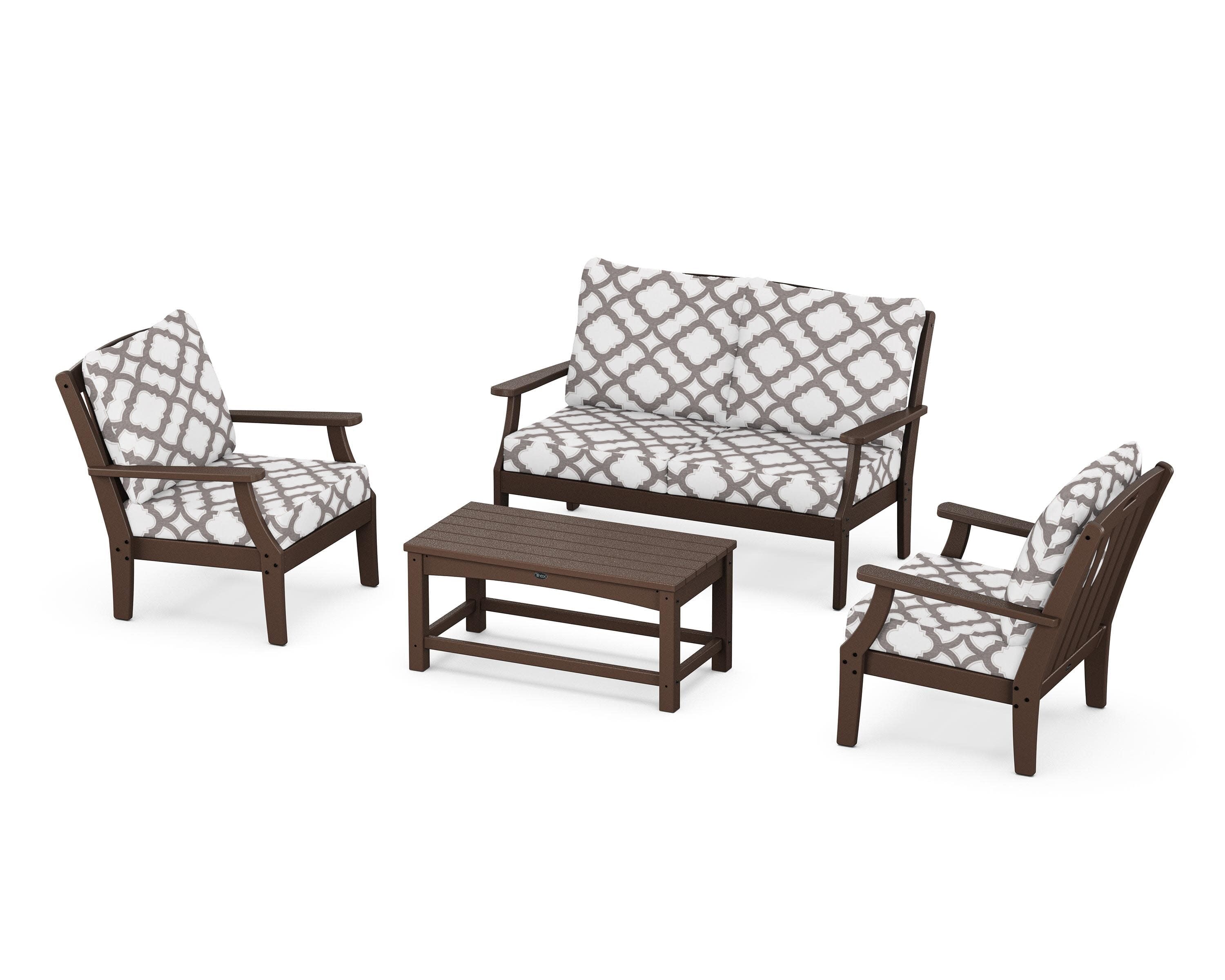 Yacht Club 4-Piece Deep Seating Chair Set in Vintage Lantern / Trellis Grey Mist