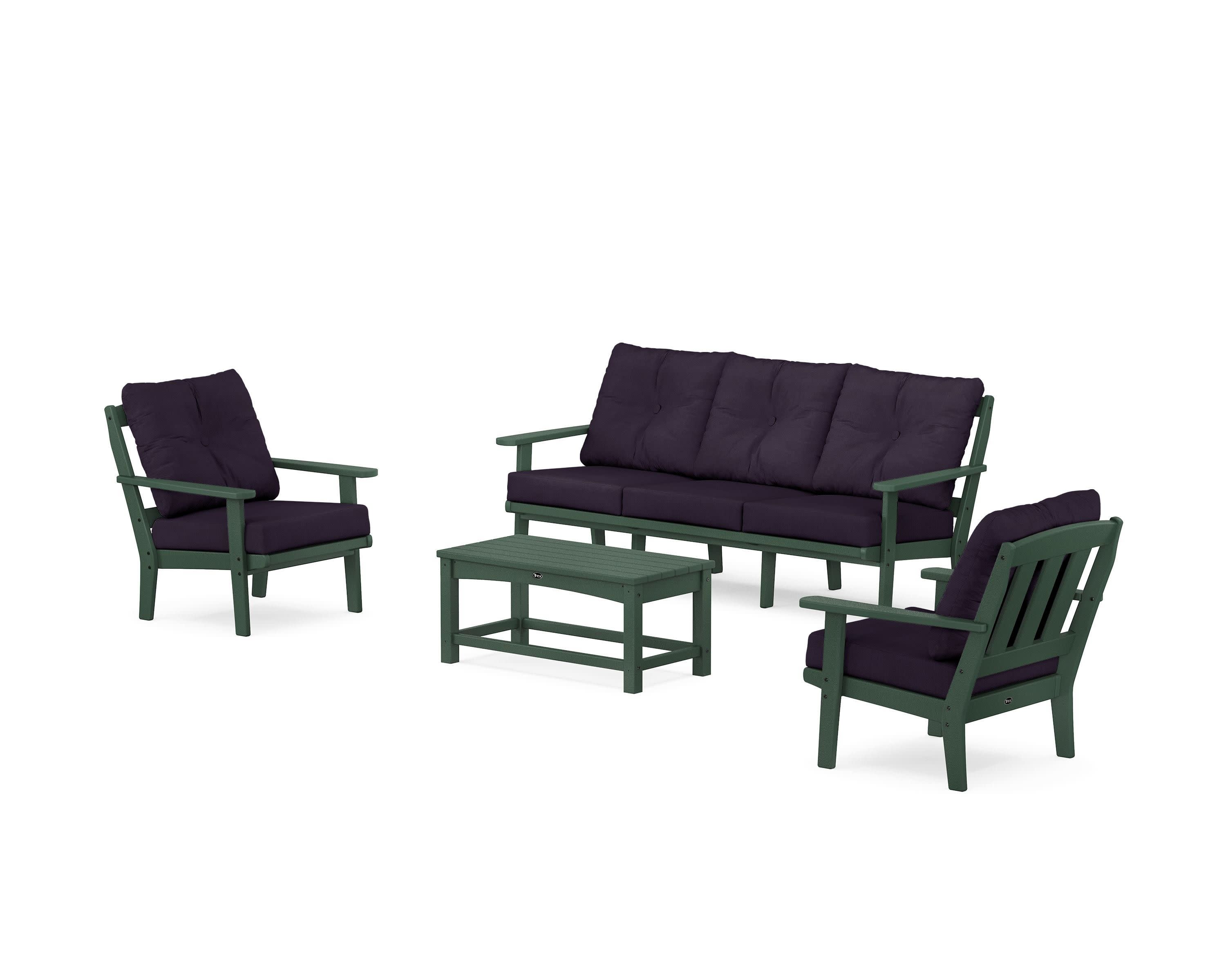 Cape Cod 4-Piece Deep Seating Set with Sofa in Rainforest Canopy / Navy Linen