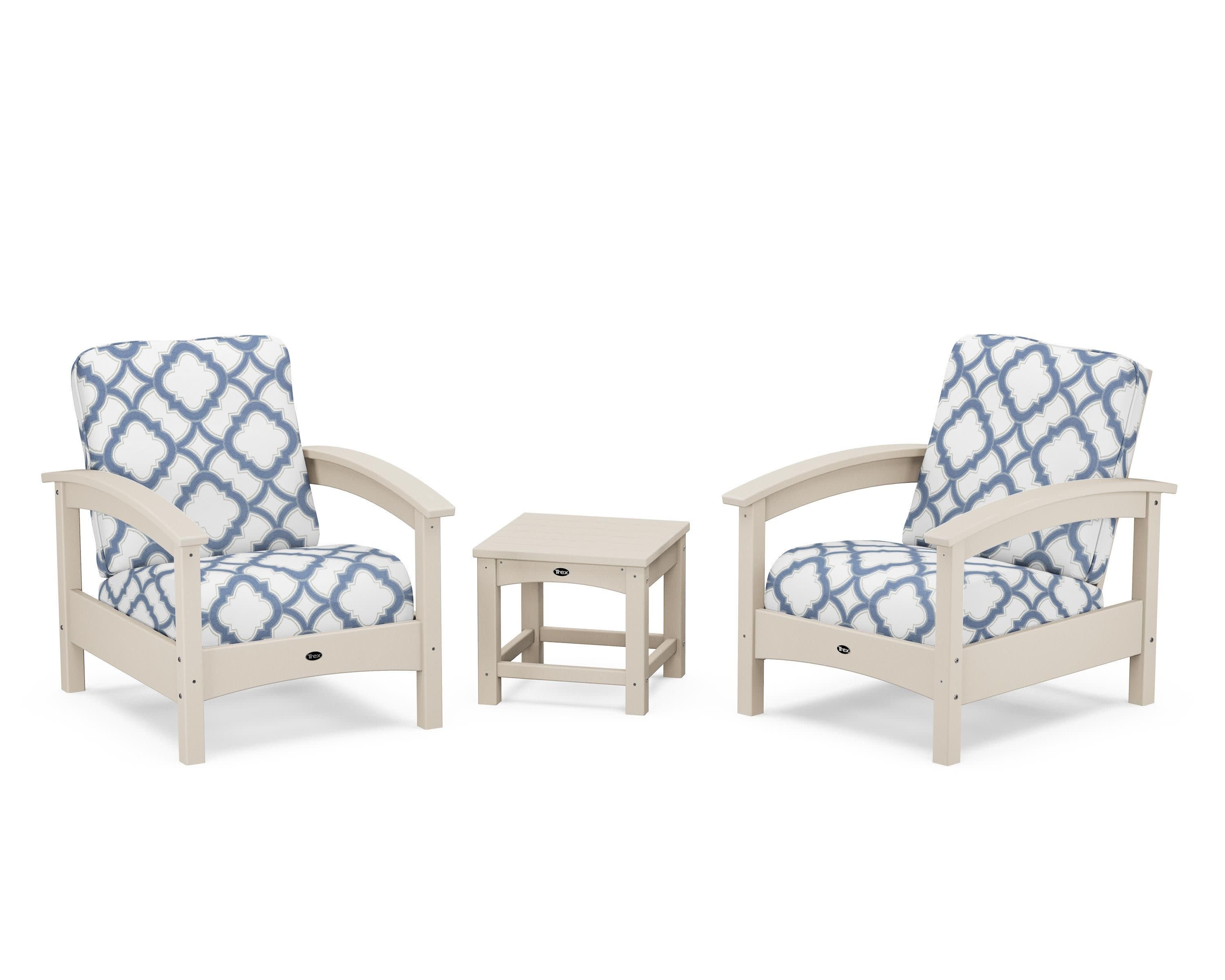 Rockport Club 3-Piece Deep Seating Conversation Set in Sand Castle / Trellis Sky Blue