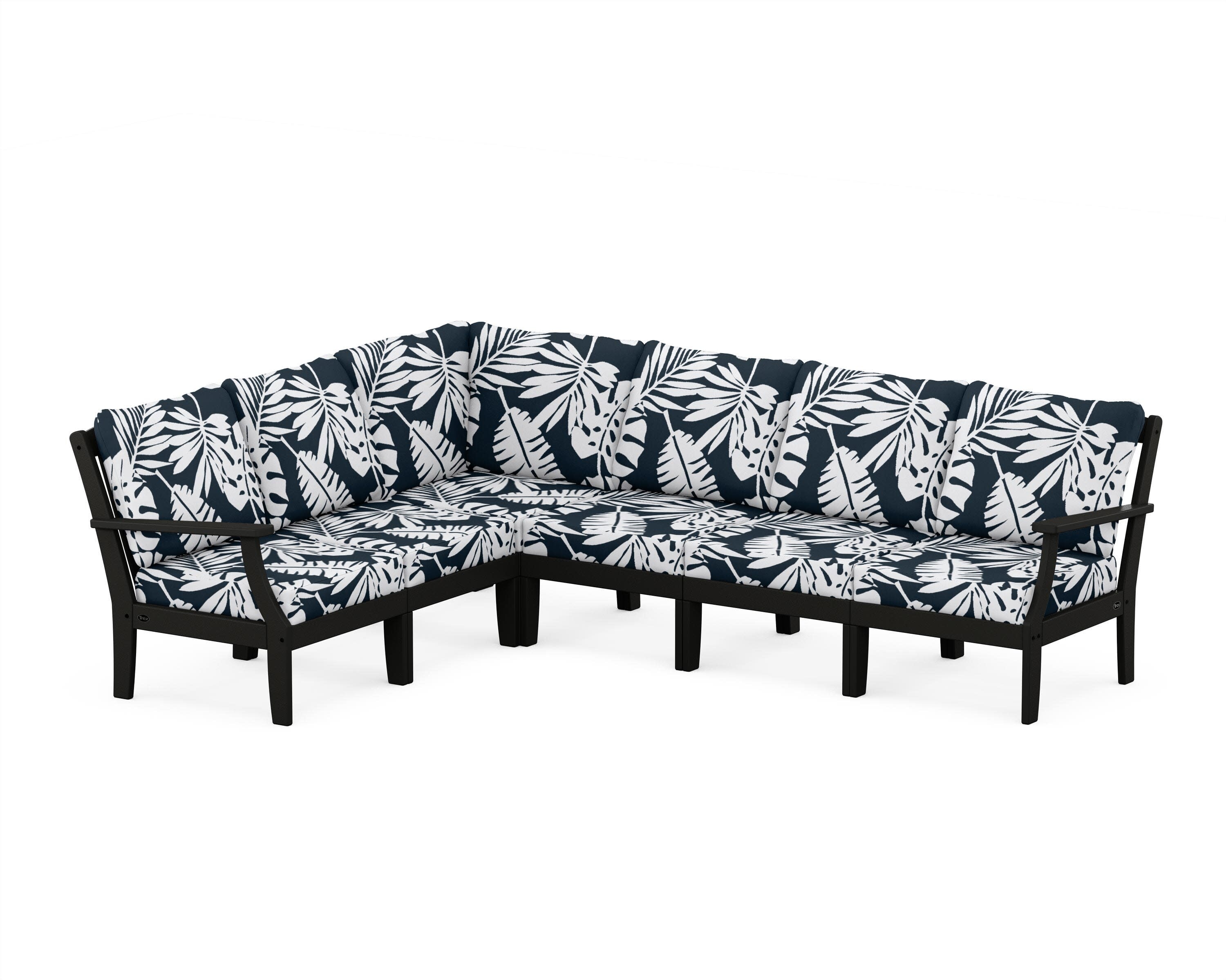 Yacht Club Modular 6-Piece Deep Seating Set in Charcoal Black / Leaf Marine Indigo