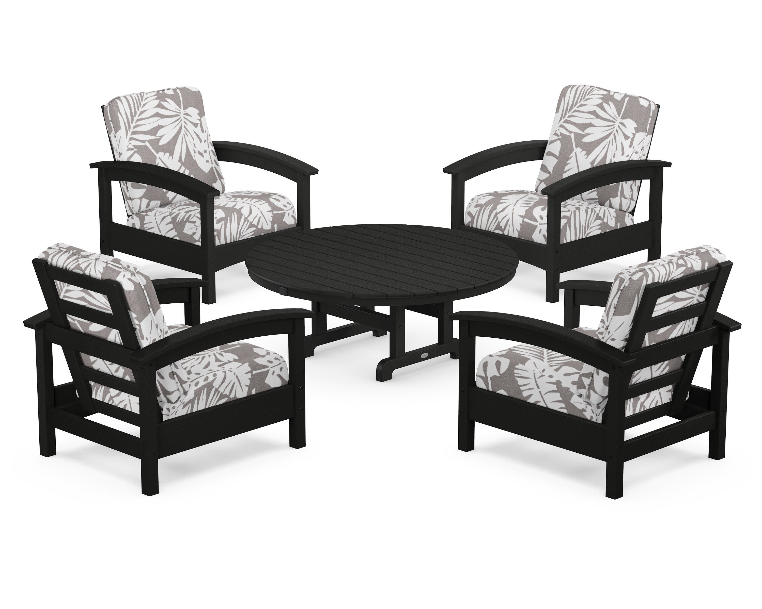 Rockport 5-Piece Deep Seating Set in Charcoal Black / Leaf Grey Mist