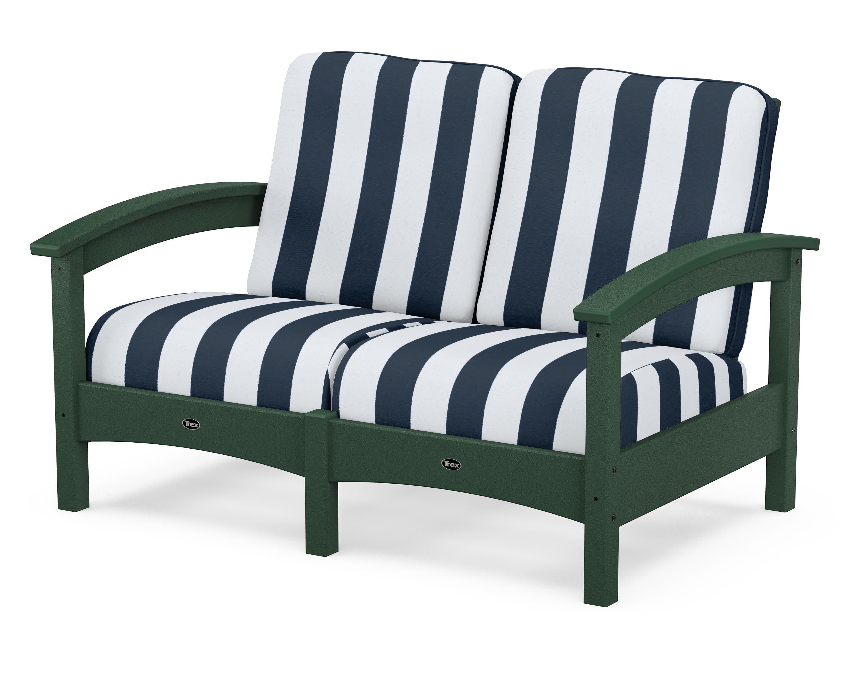 Rockport Club Loveseat in Rainforest Canopy / Cabana Stripe Marine Indigo