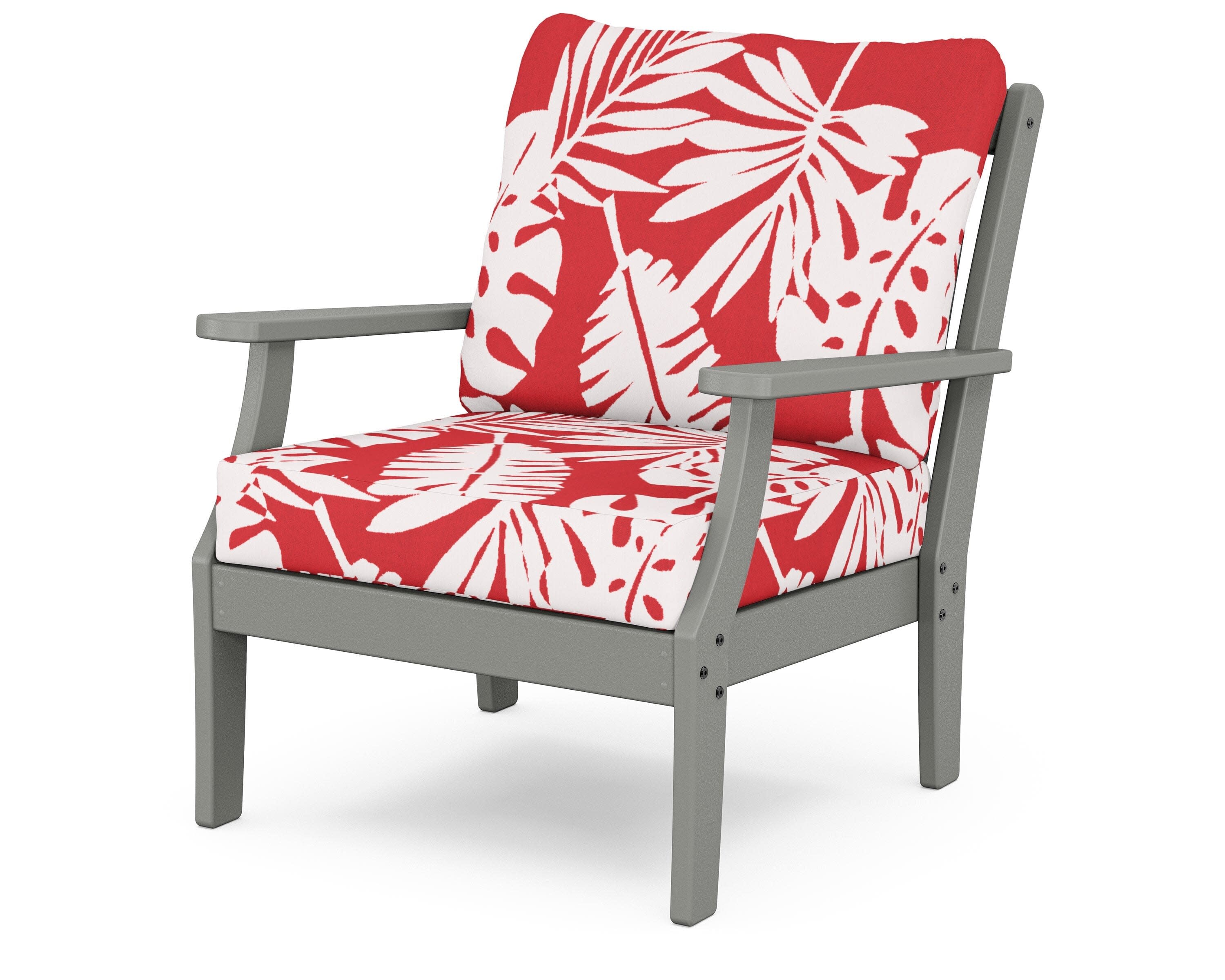 Yacht Club Deep Seating Chair in Stepping Stone / Leaf Crimson