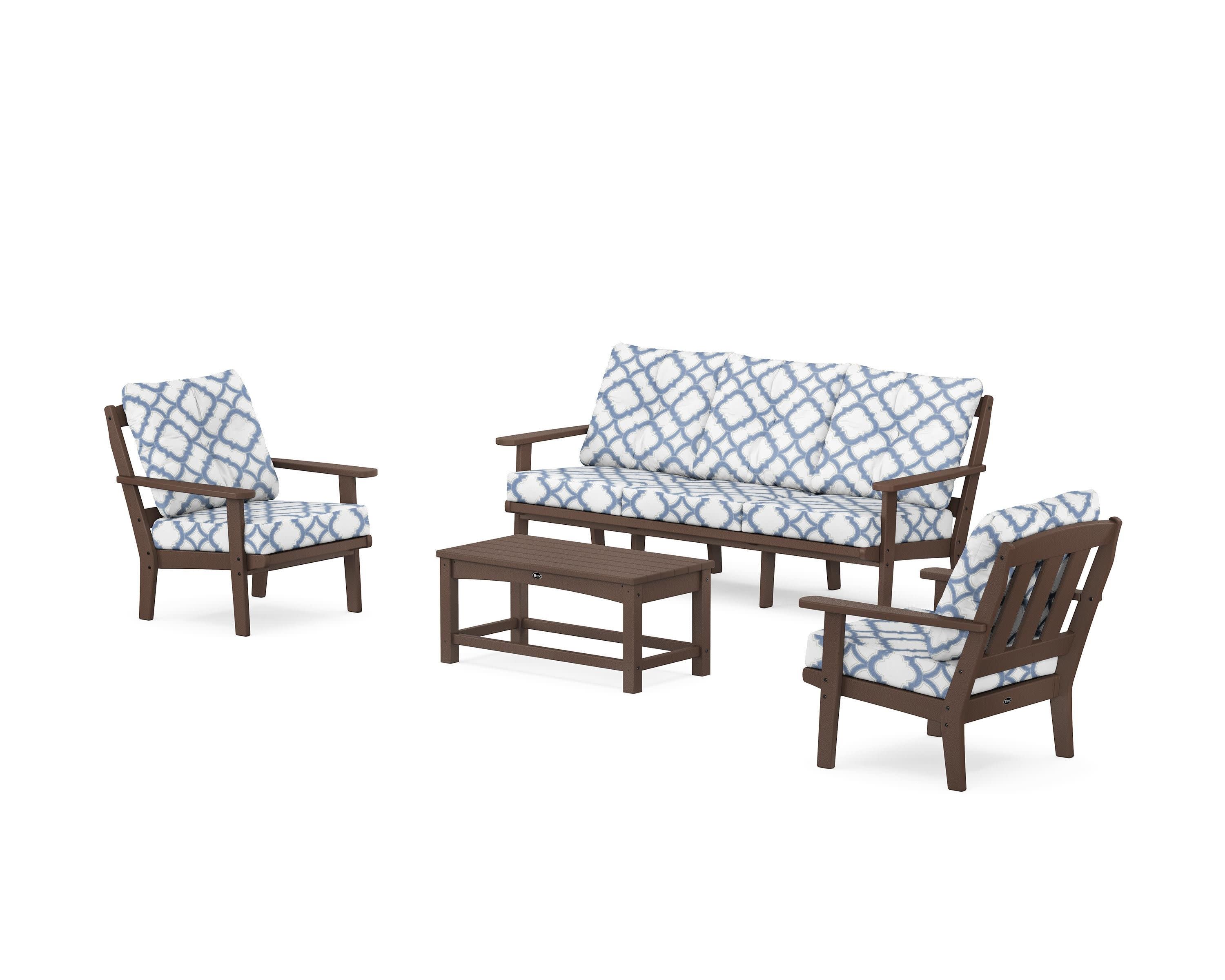Cape Cod 4-Piece Deep Seating Set with Sofa in Vintage Lantern / Trellis Sky Blue